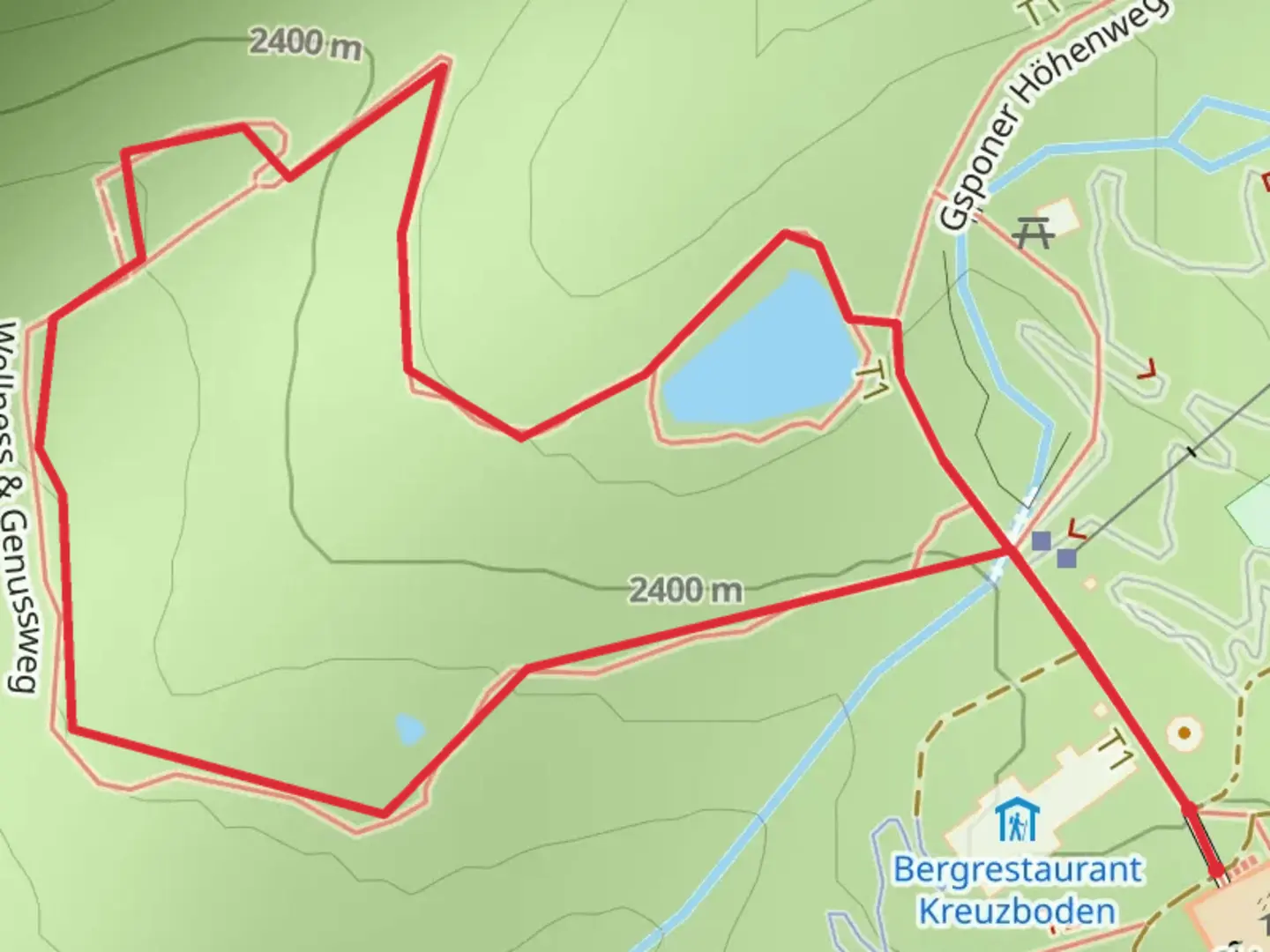 An image depicting the trail Kreuzboden Wellness Trail and its surrounding area.