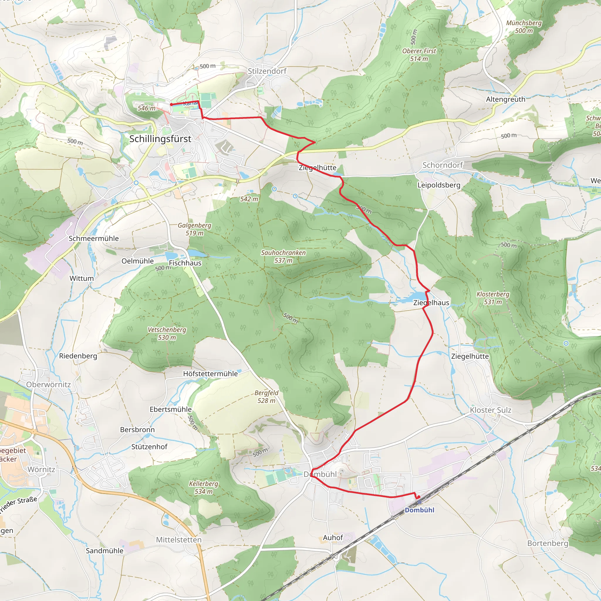 Schillingsfürst to Dombühl via Romea mobile static map
