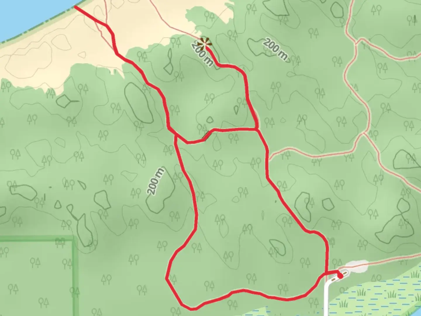 An image depicting the trail Lake Michigan and Mud Loop Trail and its surrounding area.