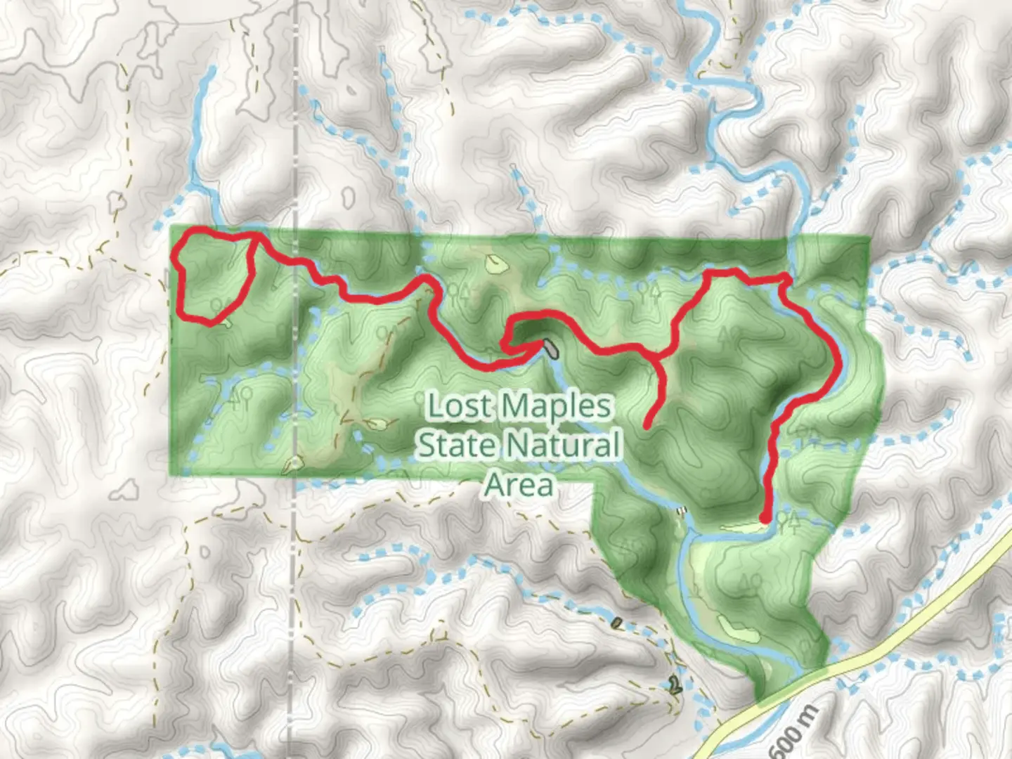 An image depicting the trail West Loop via East Trail and its surrounding area.