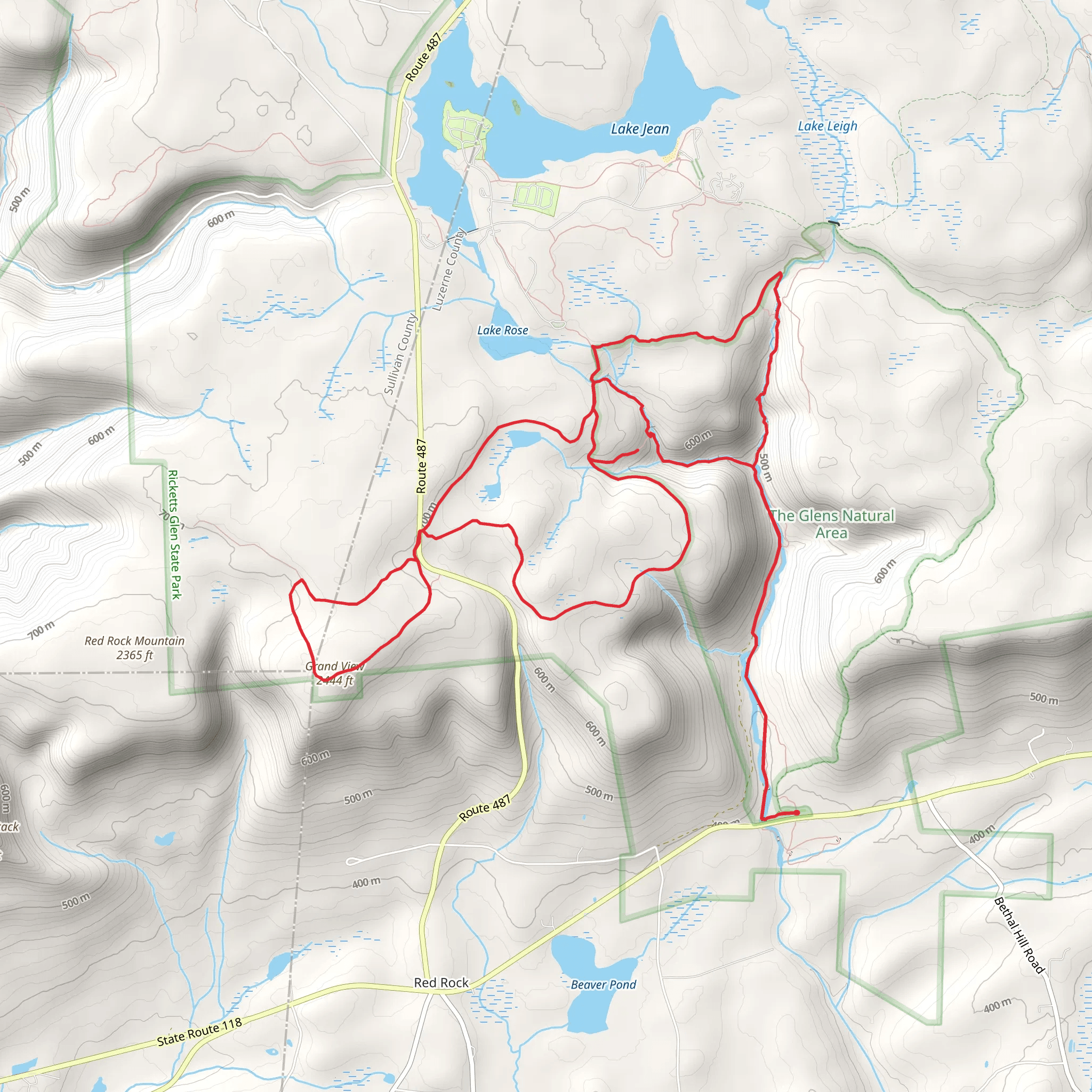 Grand View and Highlands Trail via Falls Trail Loop mobile static map
