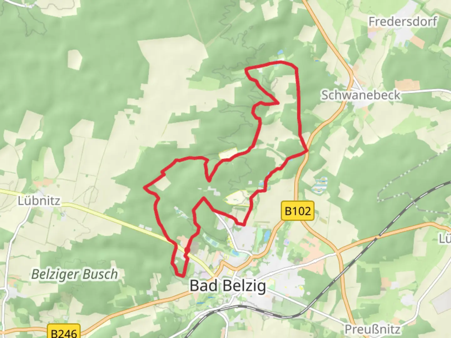 An image depicting the trail Waldsiedlung Loop and its surrounding area.