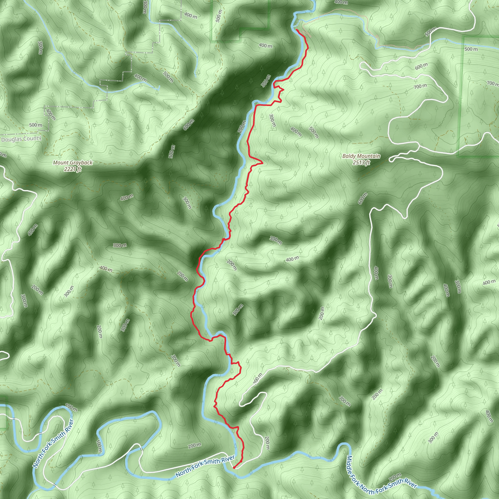North Fork Falls via North Fork Smith River Trail mobile static map