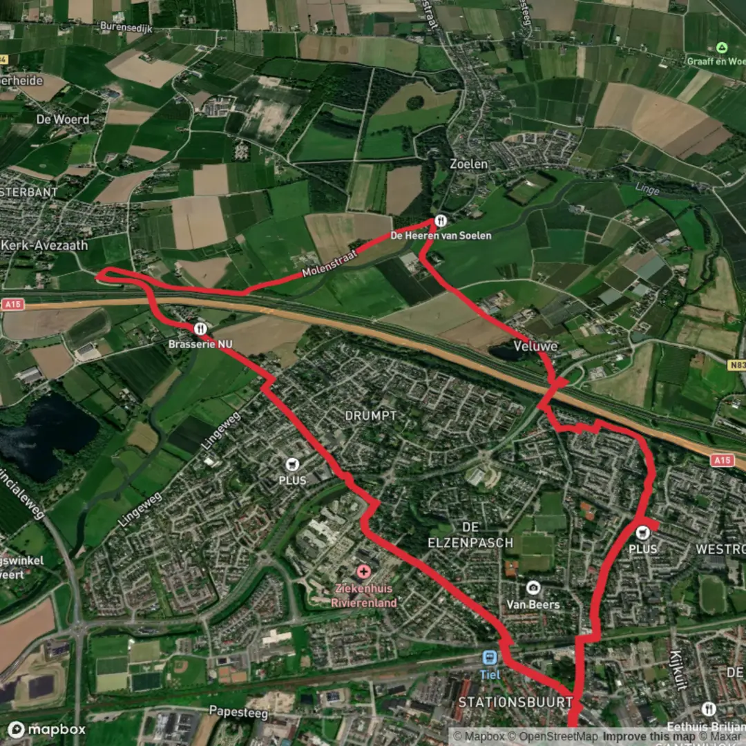 An image depicting the trail Zoelensepad and Betuwepad Loop and its surrounding area.