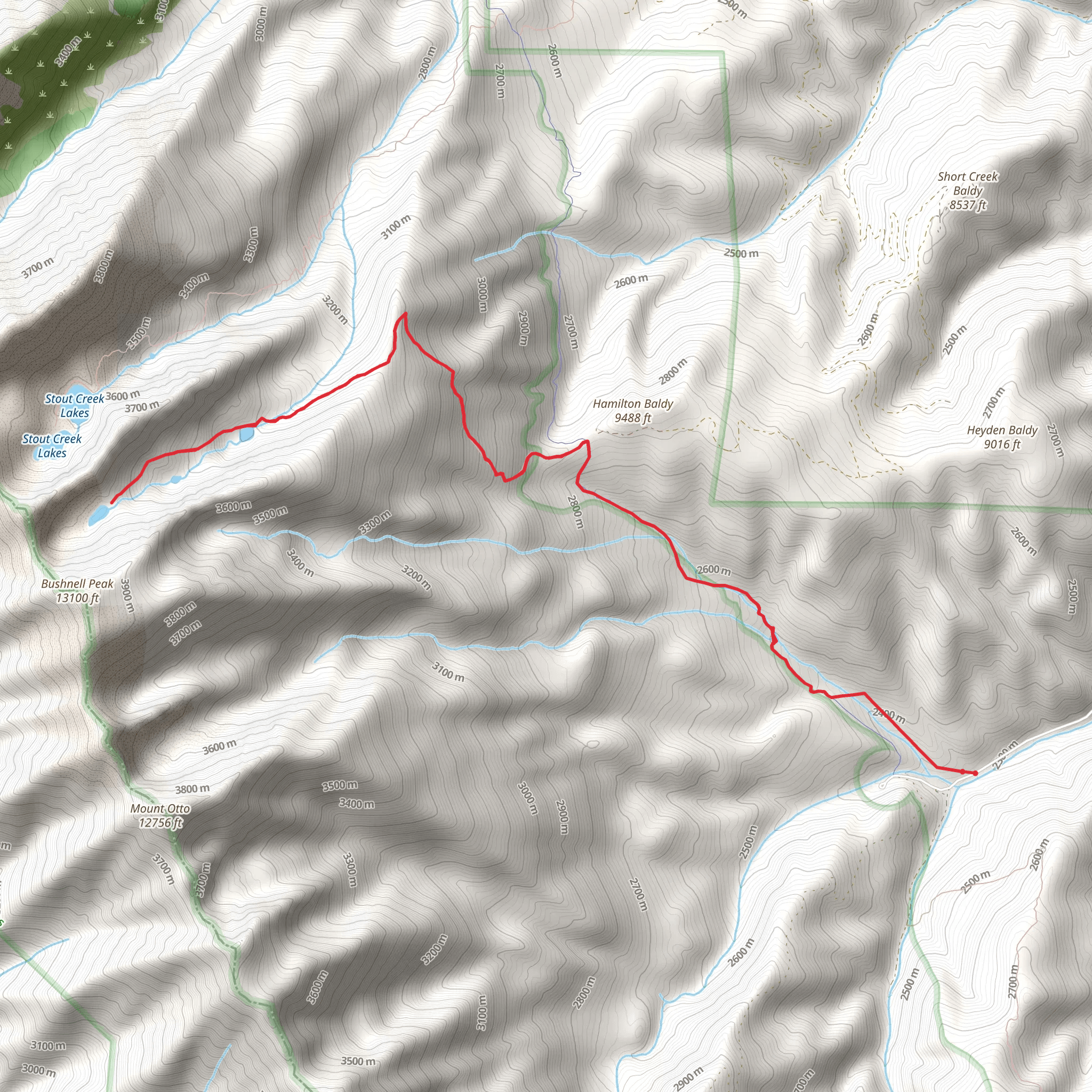 Bushnell Lakes via Rainbow Trail mobile static map