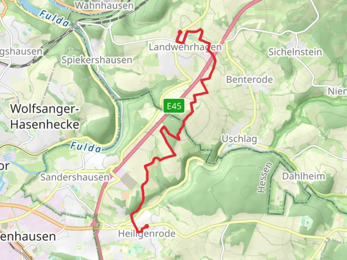 An image depicting the trail Landwehrhagen to Heiligenrode via Kasselsteig and its surrounding area.
