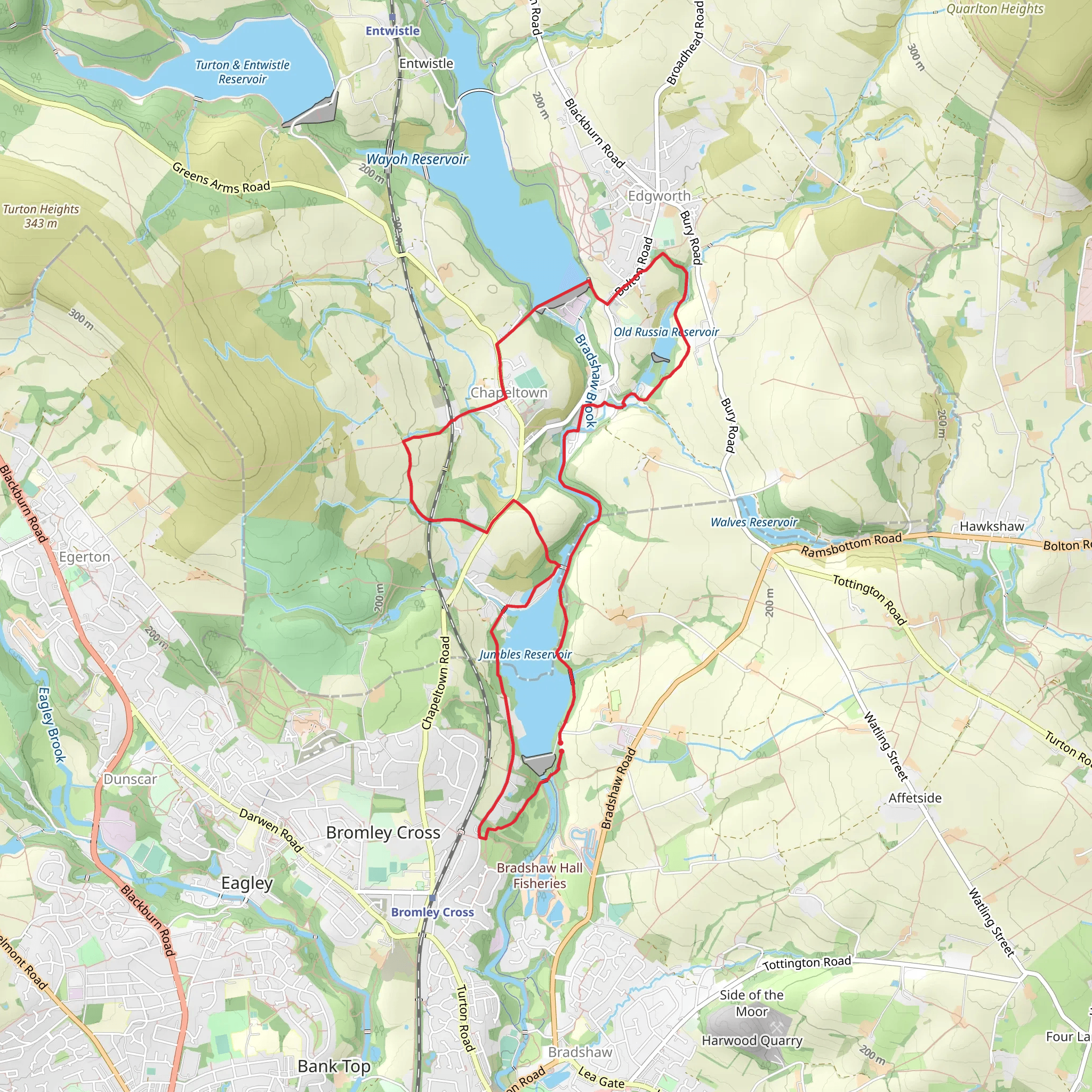 Jumbles Reservoir, Old Russia Reservoir and Turton Tower Loop mobile static map