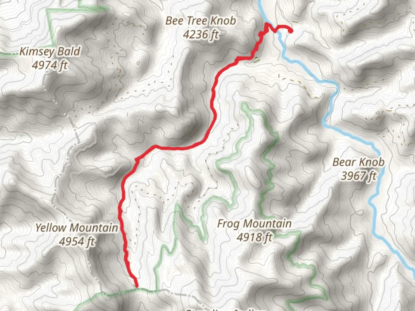 An image depicting the trail Deep Gap via Kimsey Creek Trail and its surrounding area.