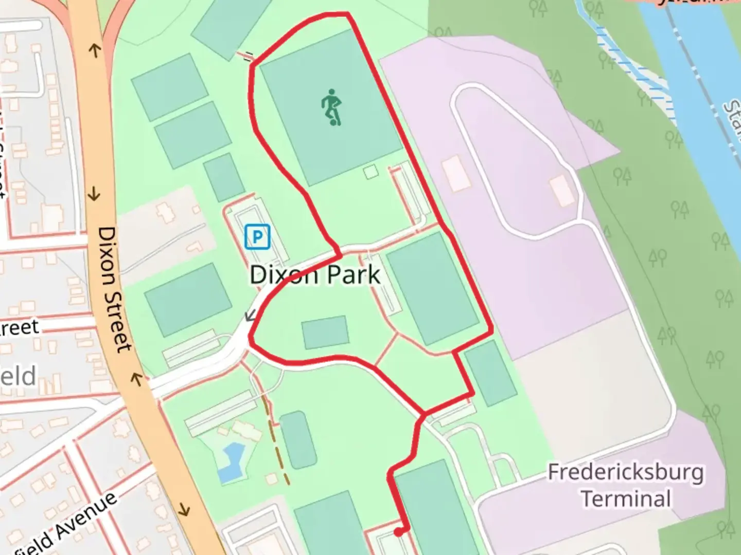 An image depicting the trail Dixon Park Loop and its surrounding area.