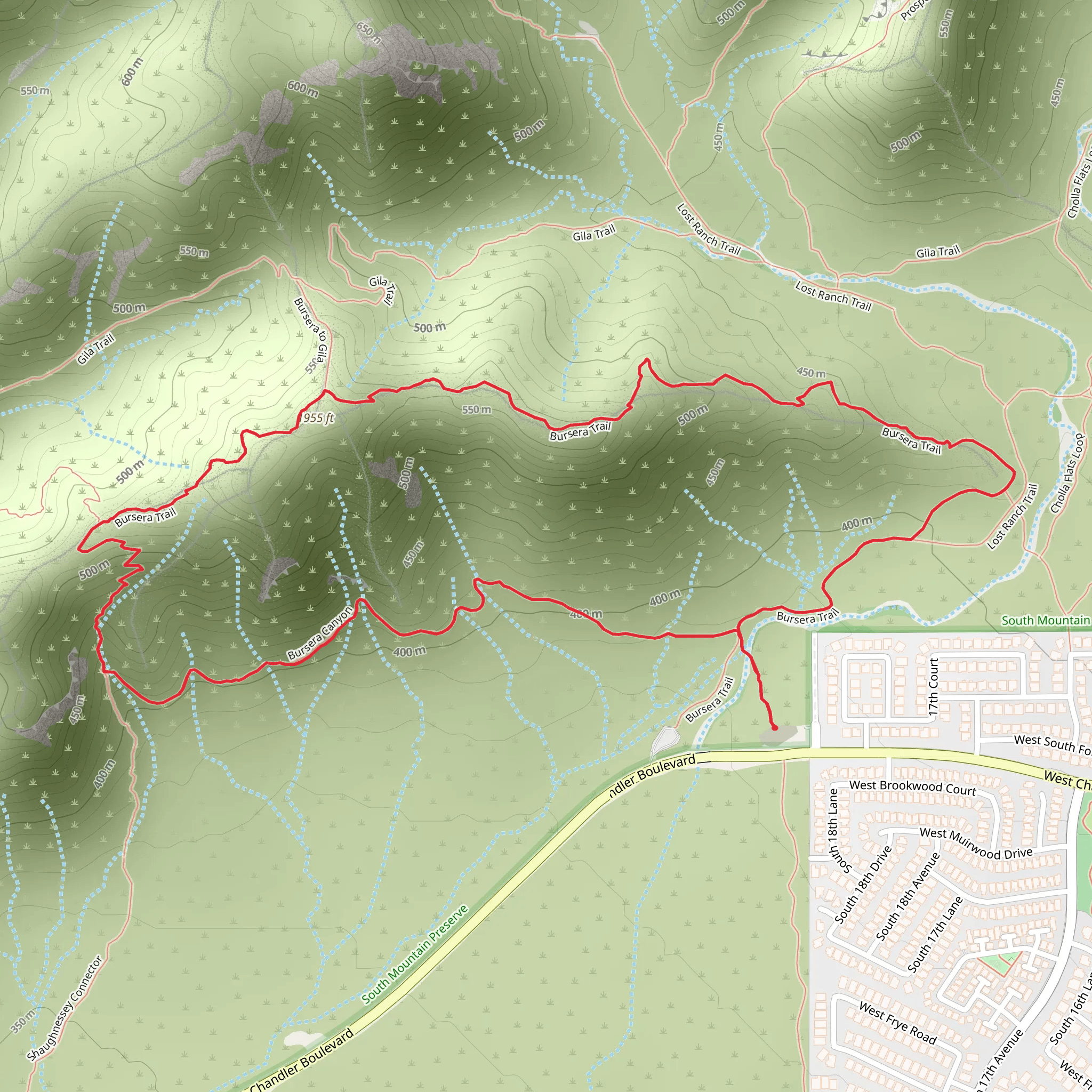 Bursera Trail and Pyramid Trail mobile static map