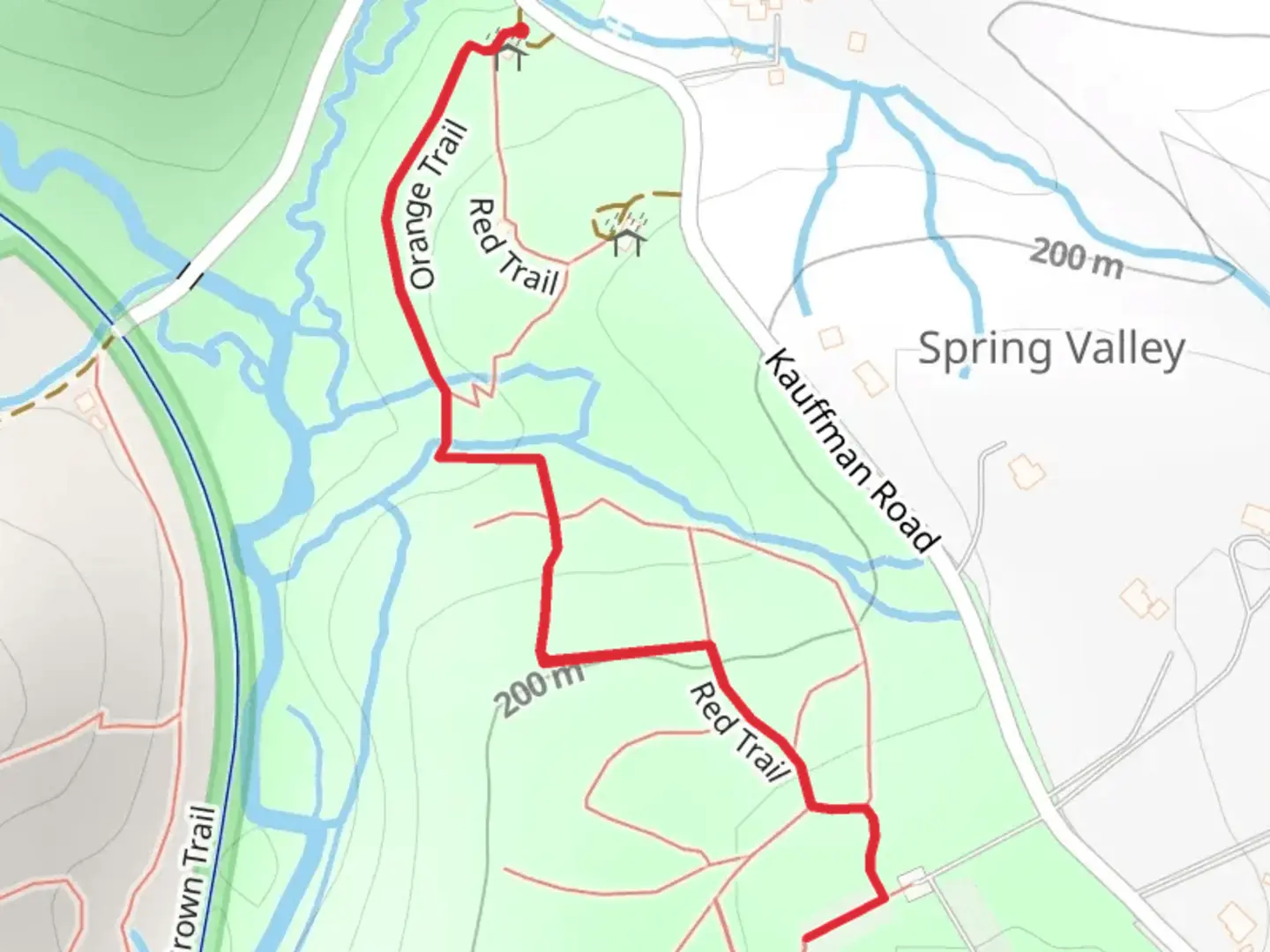 An image depicting the trail Bee Tree Red Trail and its surrounding area.