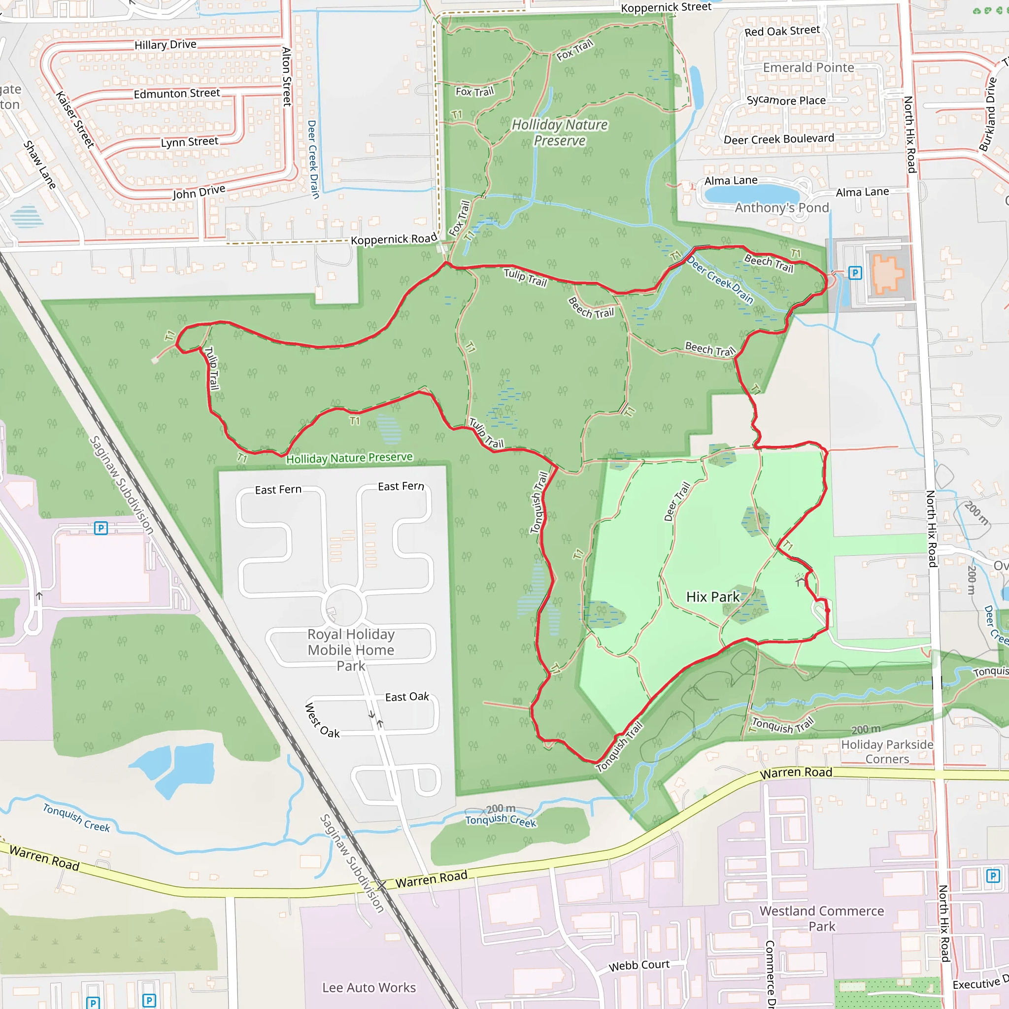 Beech - Tulip - Tonquish Loop Trail mobile static map