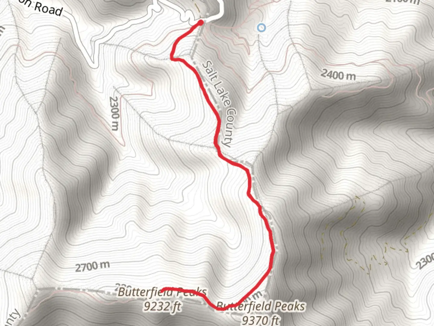 An image depicting the trail Butterfield Peaks Out and Back and its surrounding area.