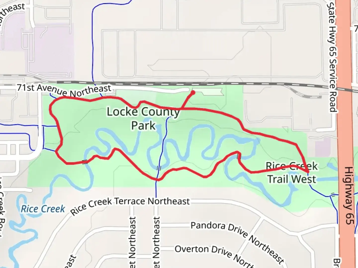An image depicting the trail Rice Creek Loop and its surrounding area.
