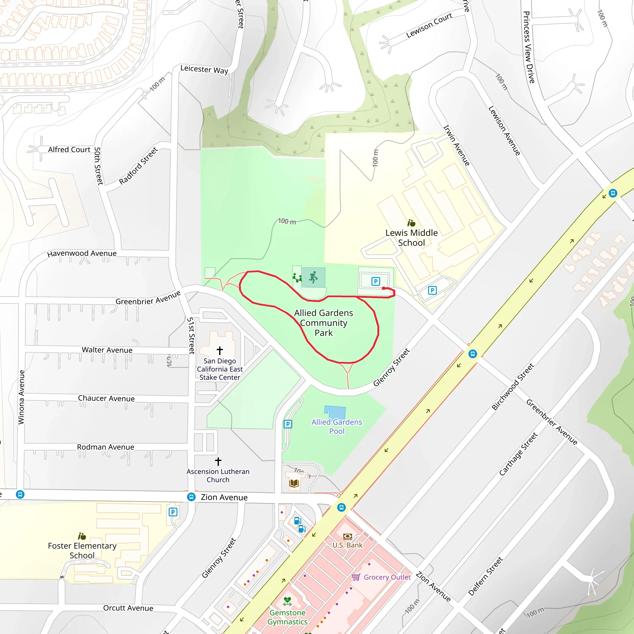 Allied Gardens Community Park Loop mobile static map