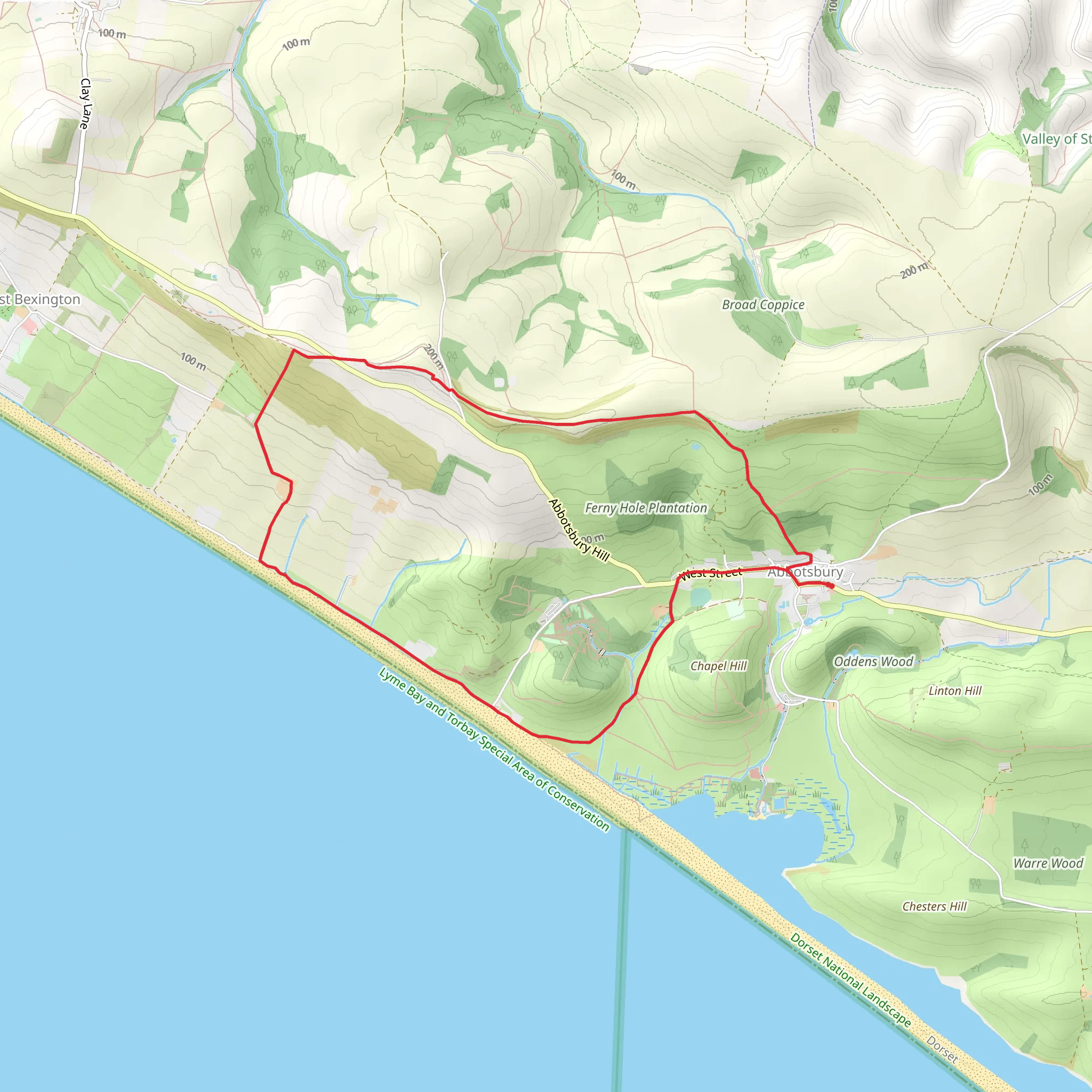 Abbotsbury Castle and Chesil Beach from Abbotsbury mobile static map