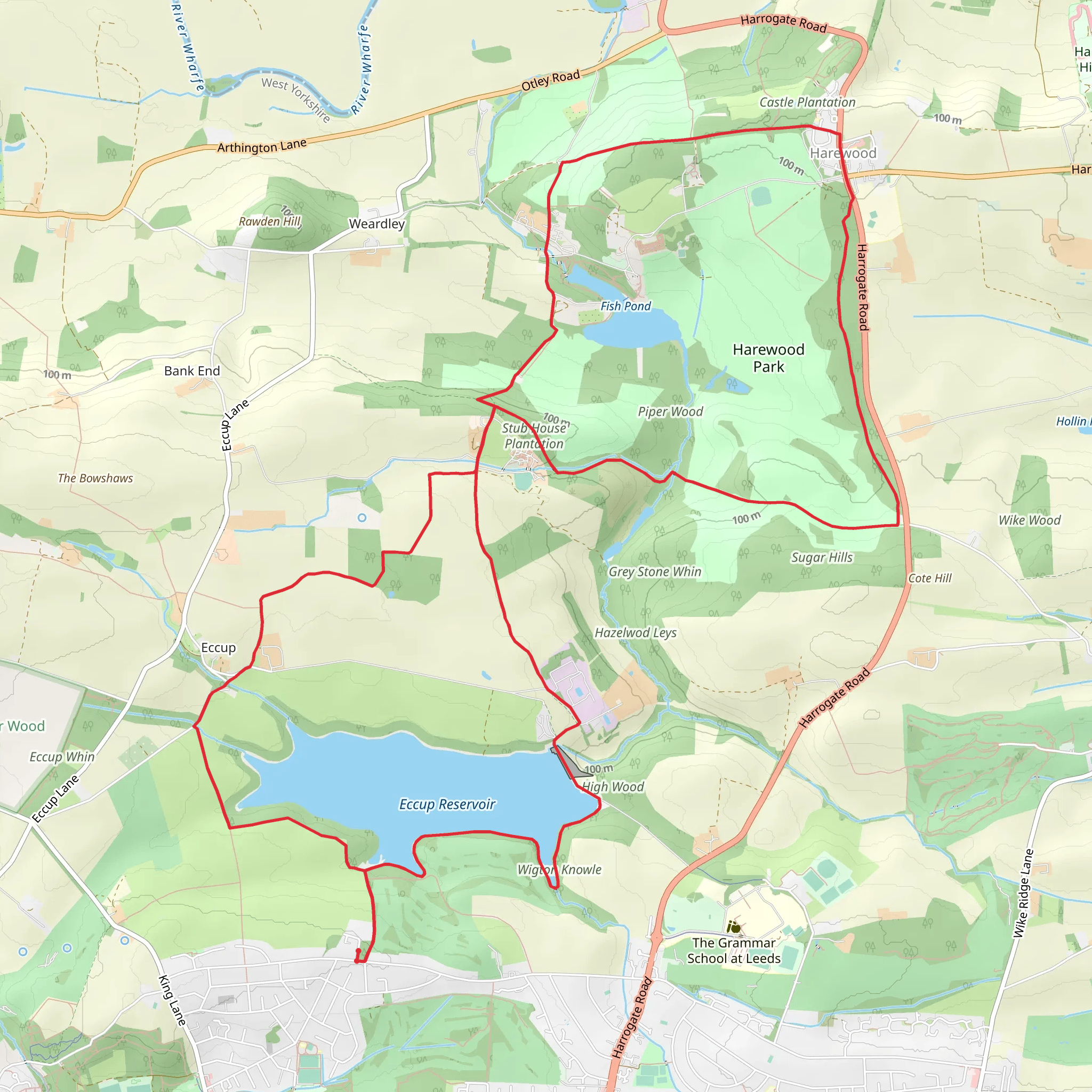 Eccup Reservoir and Wallside Plantation Loop mobile static map