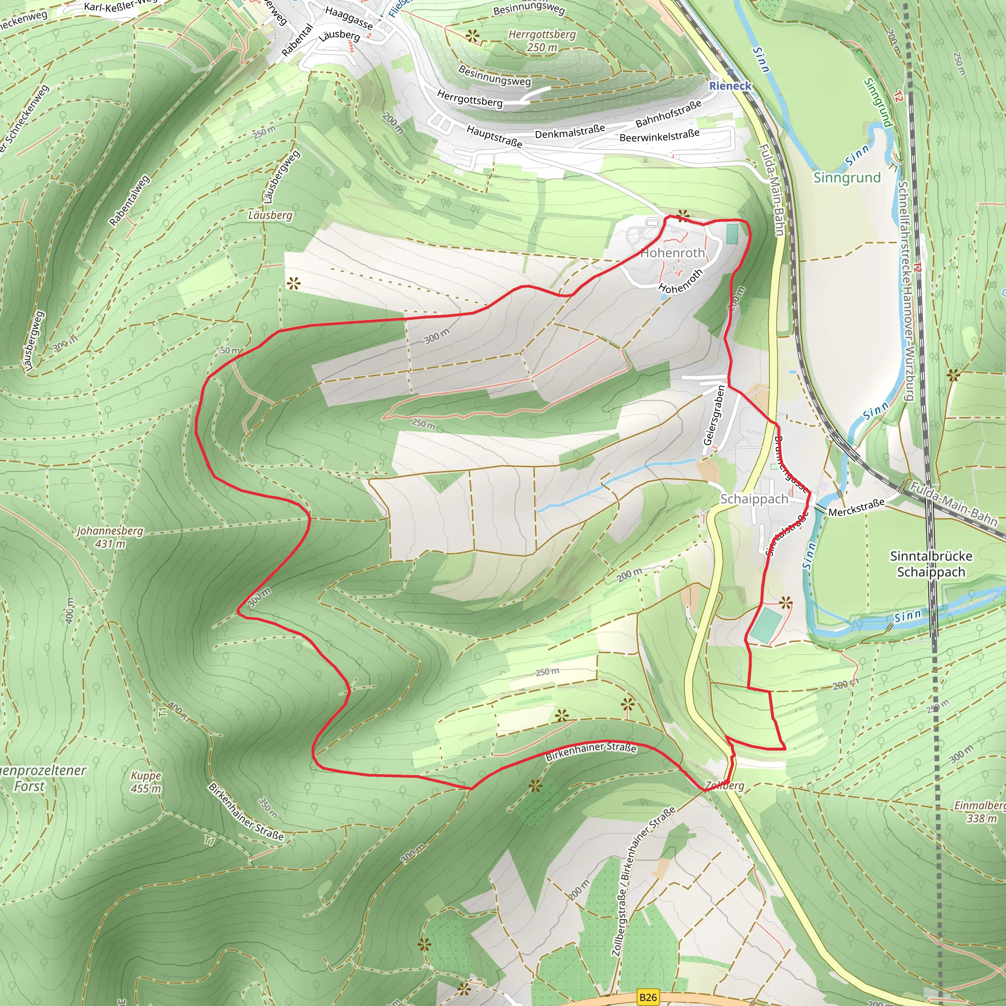 Ortswanderweg Rieneck and Lauf der Verrueckten mobile static map