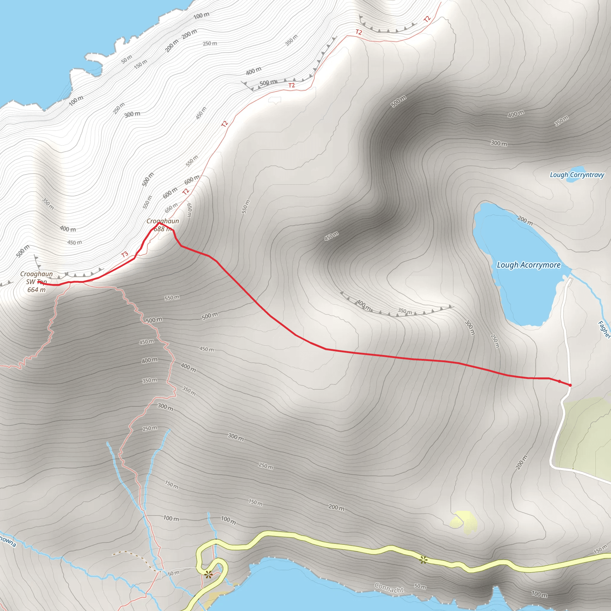 Croaghaun from Lough Acorrymore mobile static map