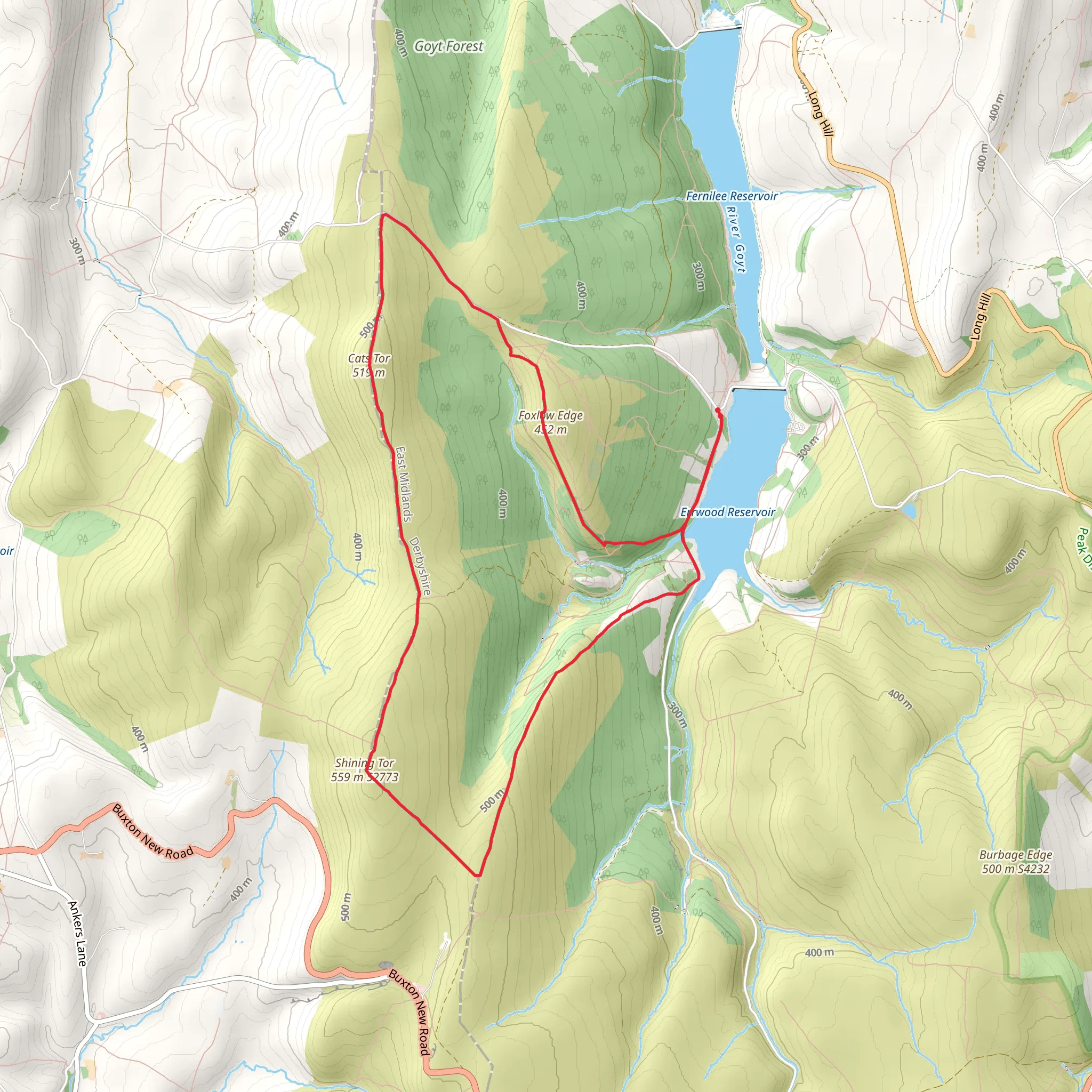 Shining Tor - Cats Tor and Foxlow Edge mobile static map