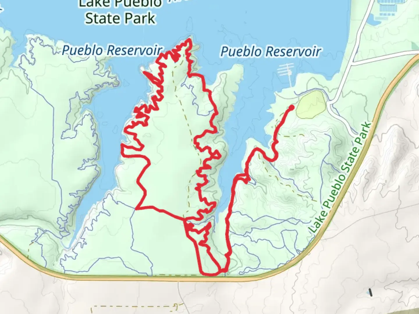 An image depicting the trail South Shore, Pronghorn and Inner Limits Loop and its surrounding area.