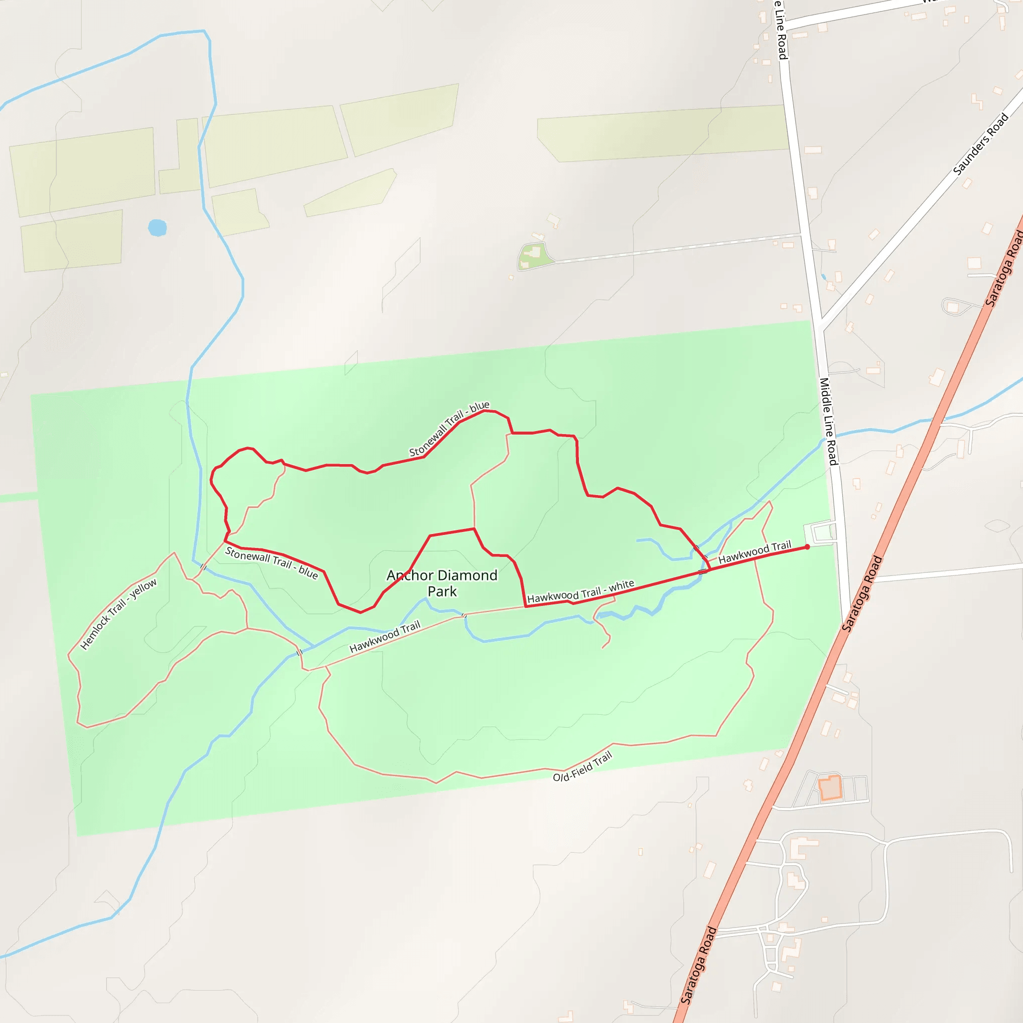 Stonewall Trail - Blue and Hawkwood Trail - White Loop mobile static map