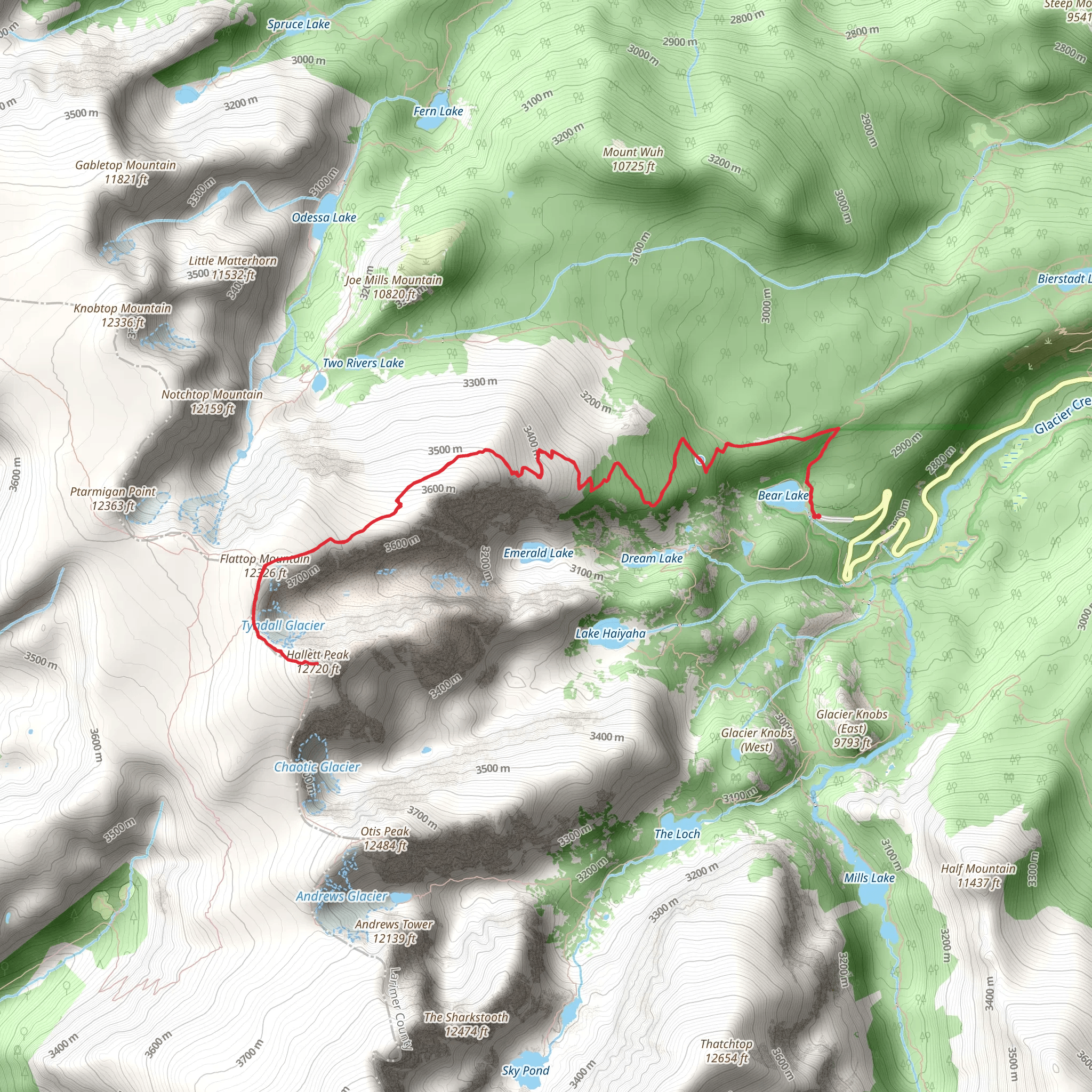 Hallett Peak via Flat Top Mountain Trail mobile static map