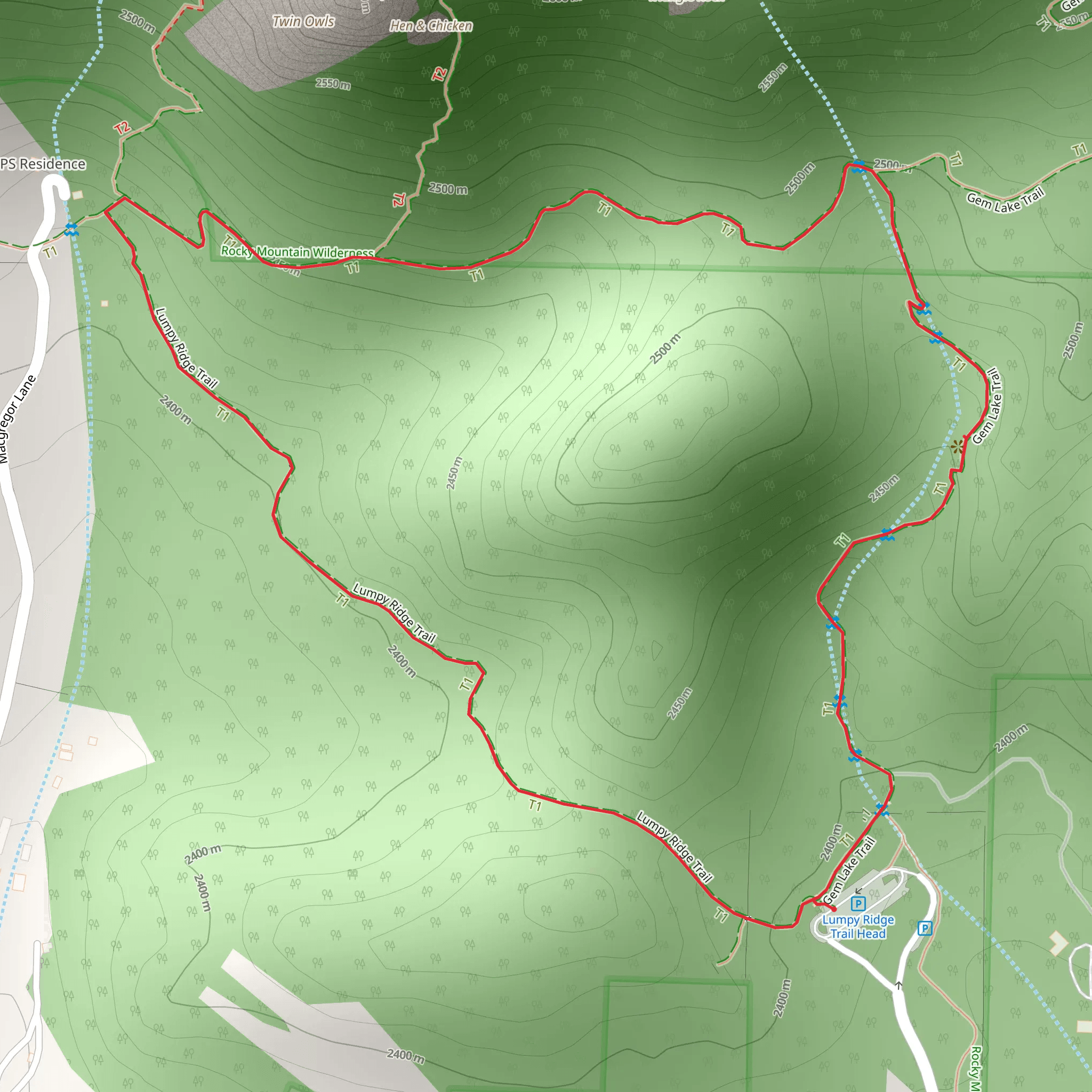 Lumpy Ridge and Gem Lake Loop Trail mobile static map