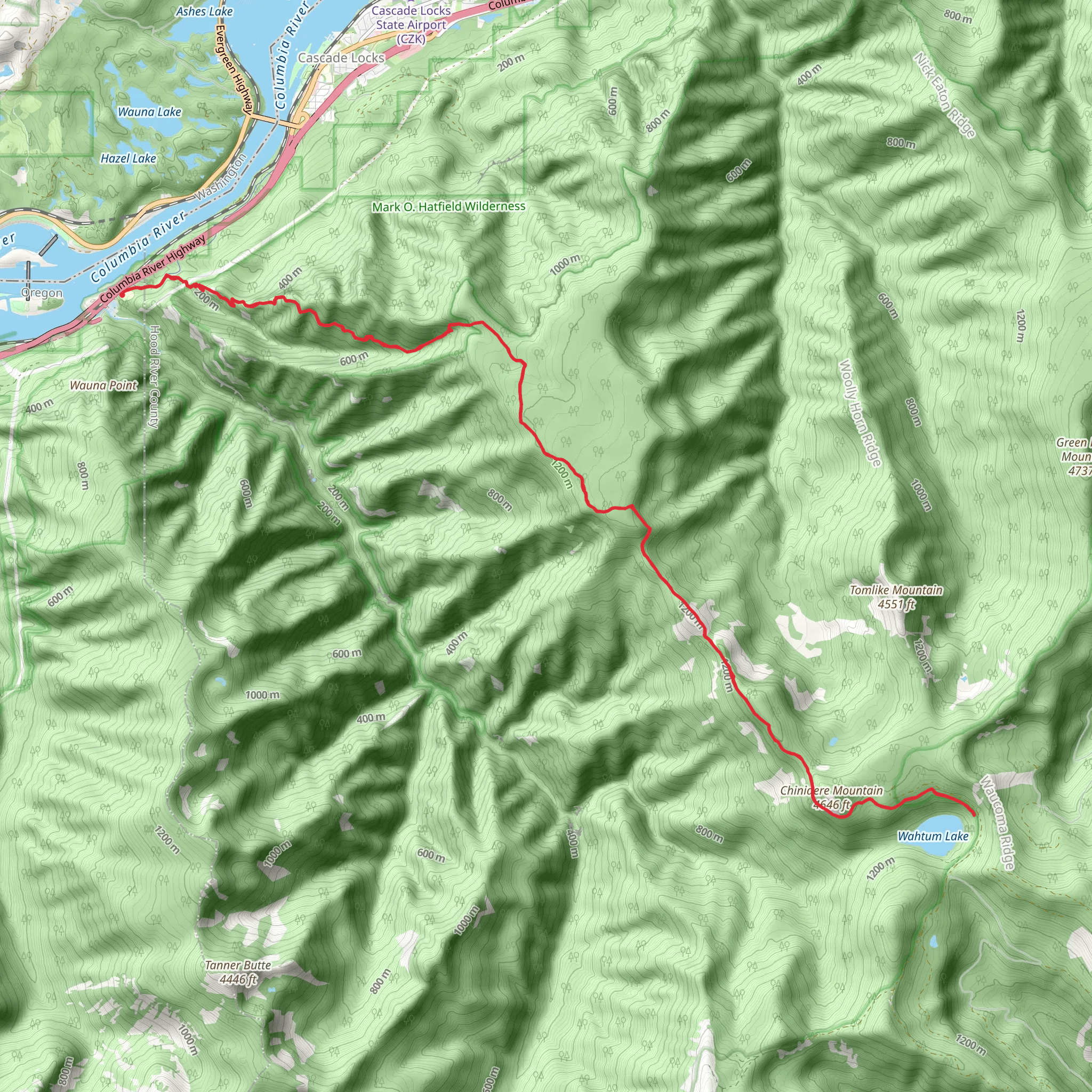 Wahtum Lake and Chinidere Mountain via PCT mobile static map