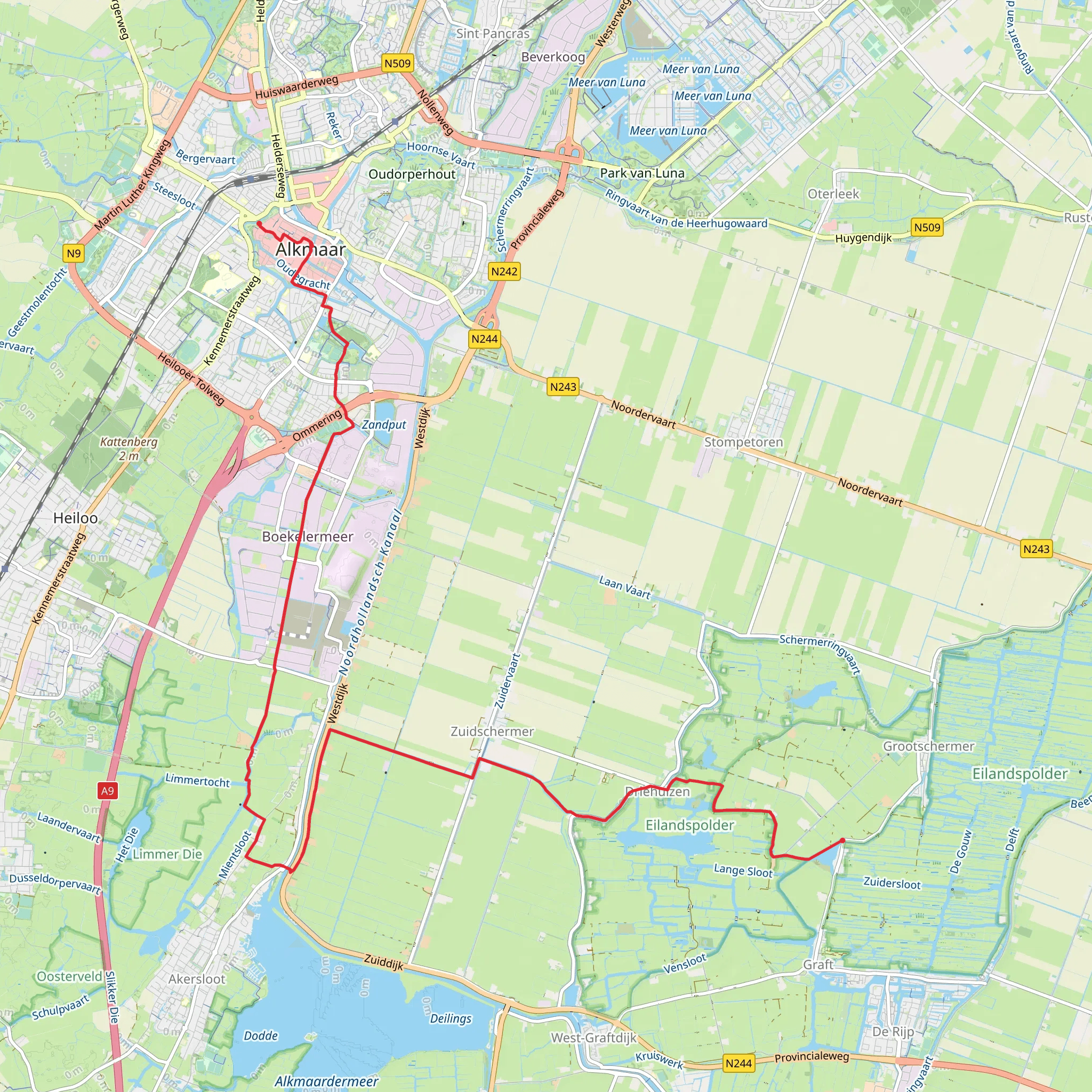 Molenbuurt to Noordeinde via Oosterhout, Kruissloot and t Meertje mobile static map