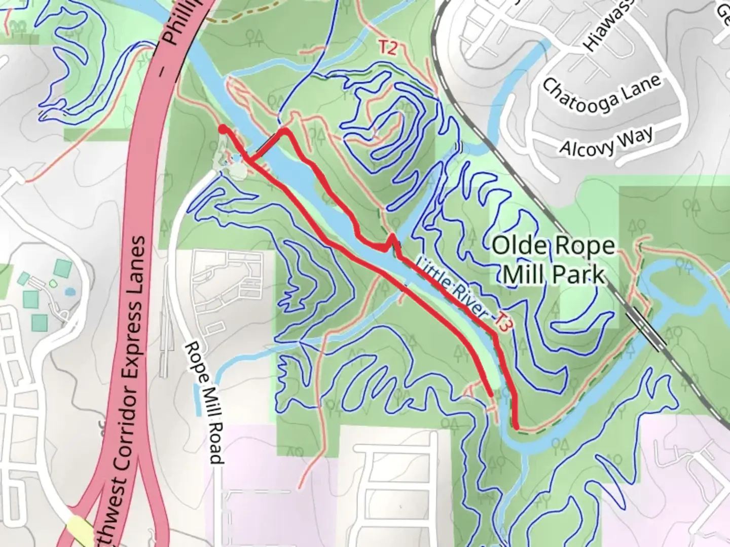 An image depicting the trail Walk along Little River and its surrounding area.