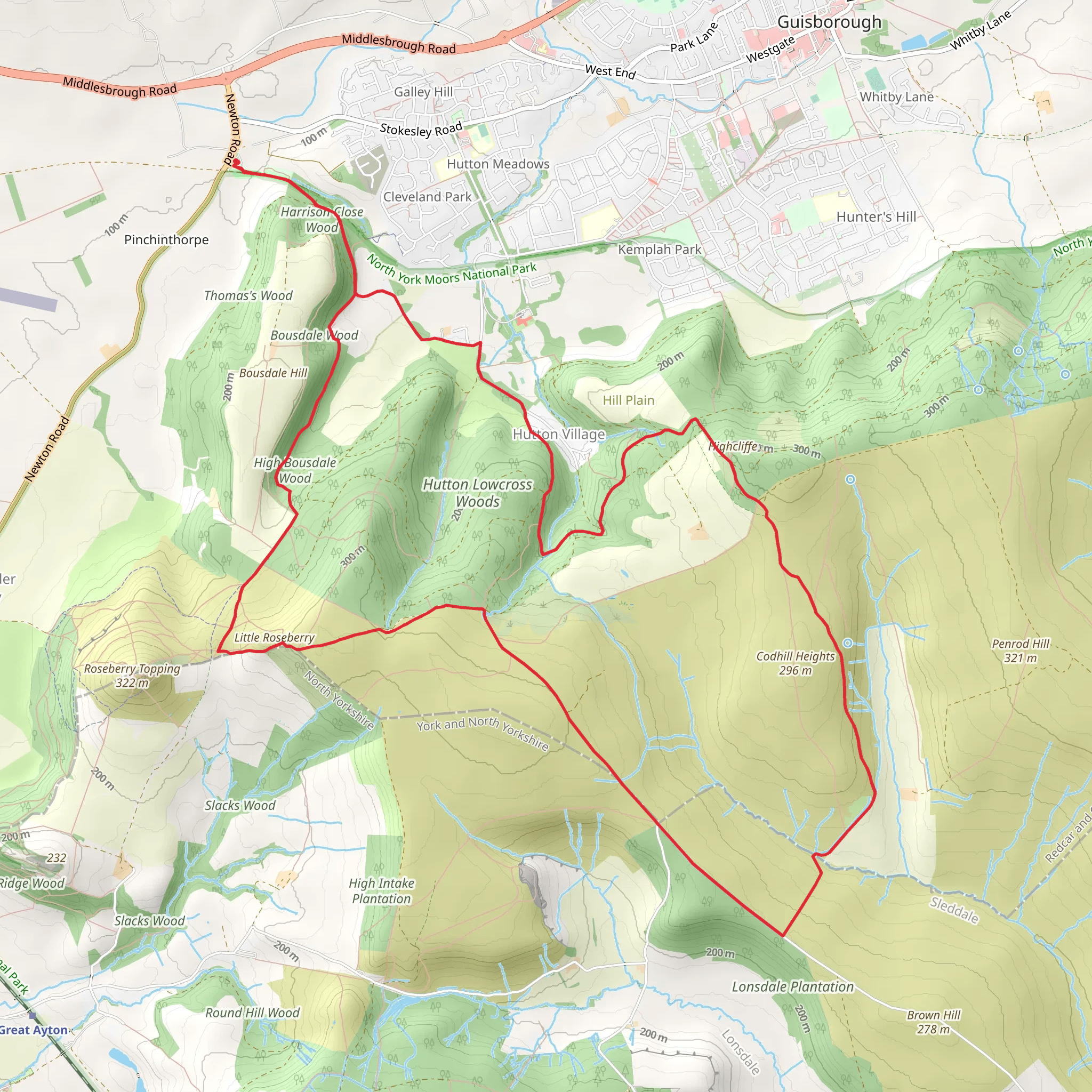 Hutton Lowcross Woods and Bousdale Wood Loop mobile static map