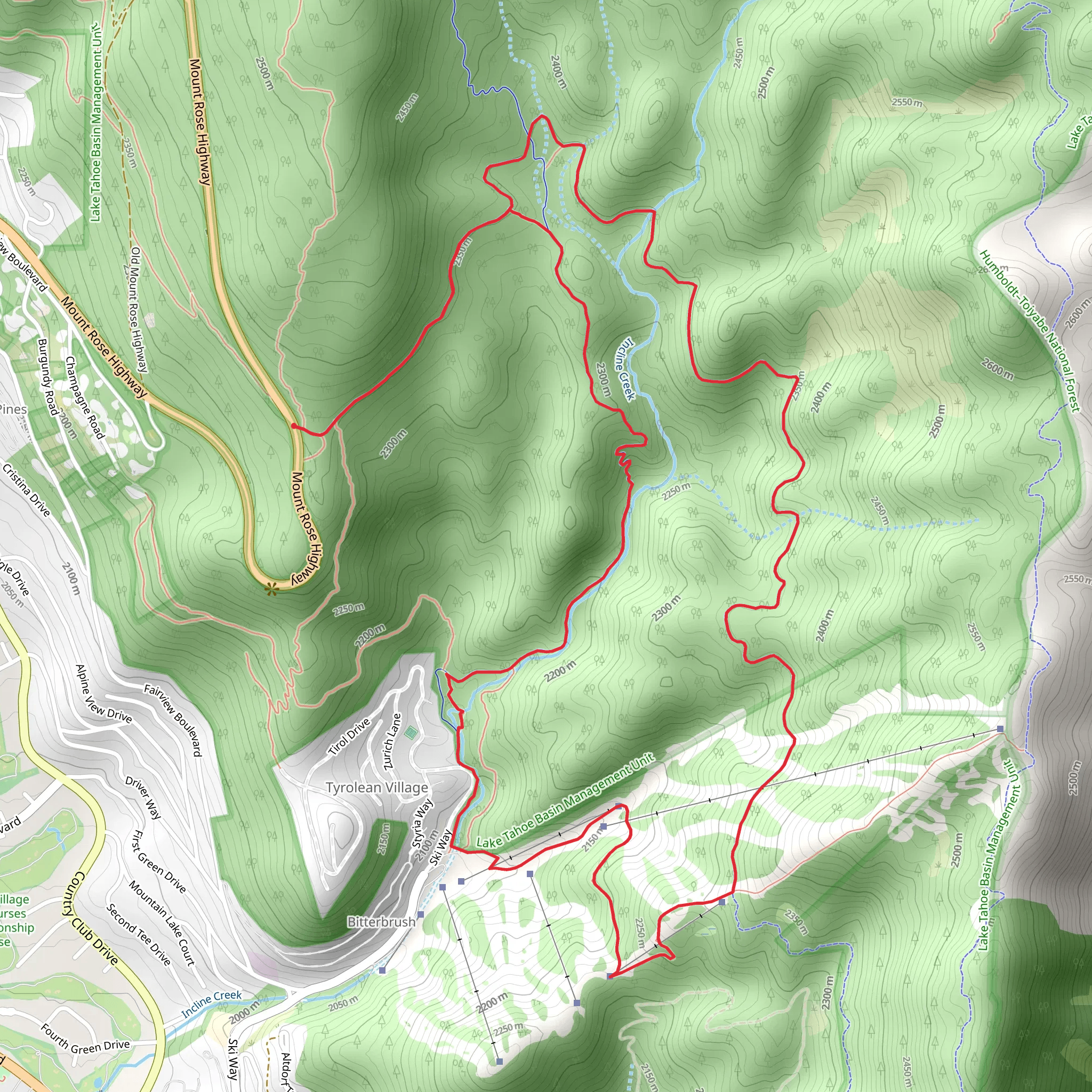 Incline Flume Trail and Tyrolean Downhill Loop mobile static map