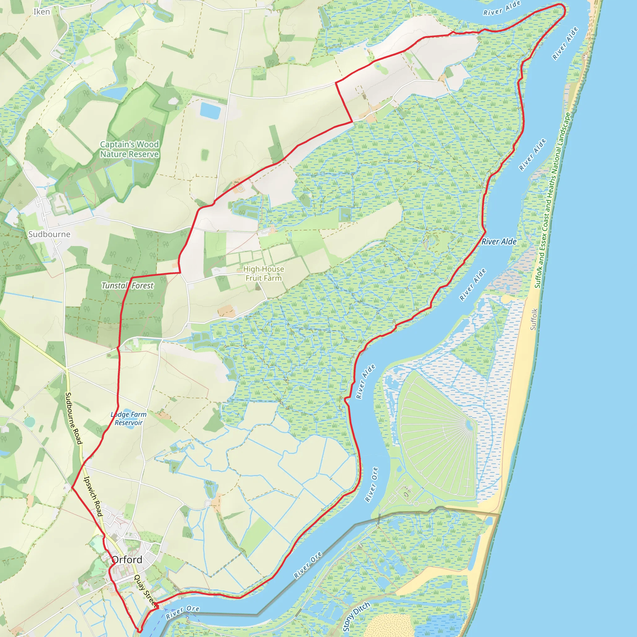 The Rivers Ore and Alde from Orford mobile static map