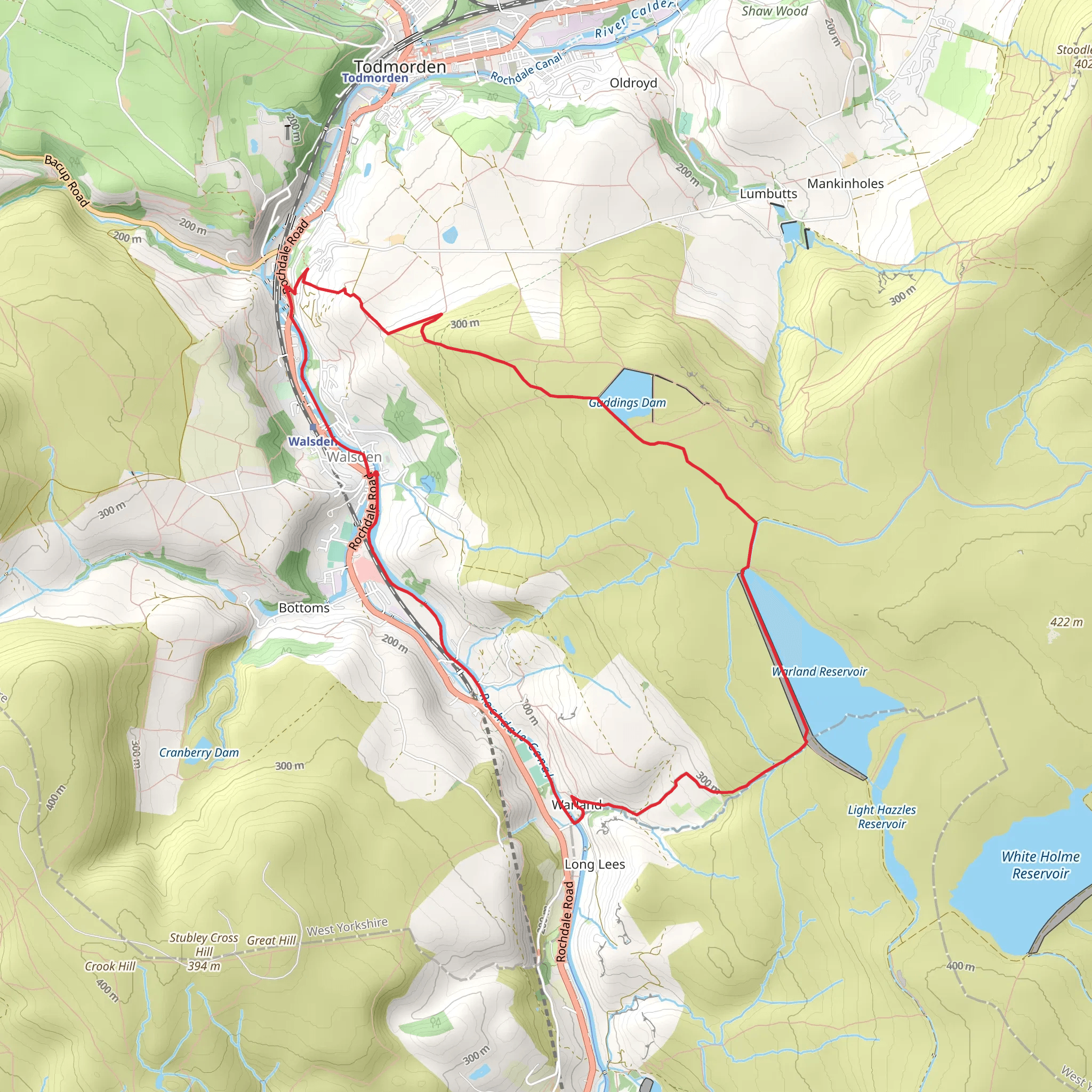 Walsden to Warland Reservoir mobile static map