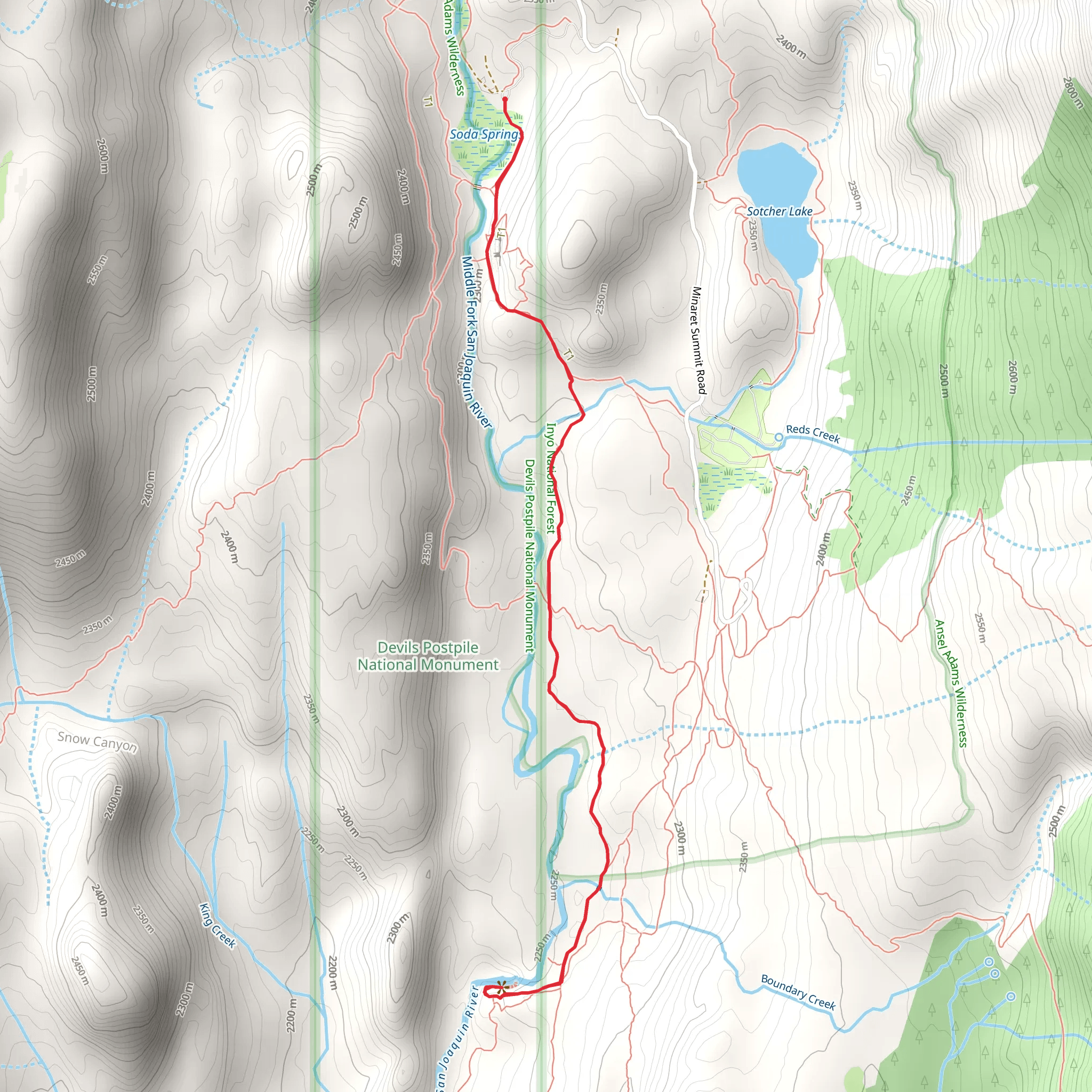 Middle Fork San Joaquin River Trail mobile static map