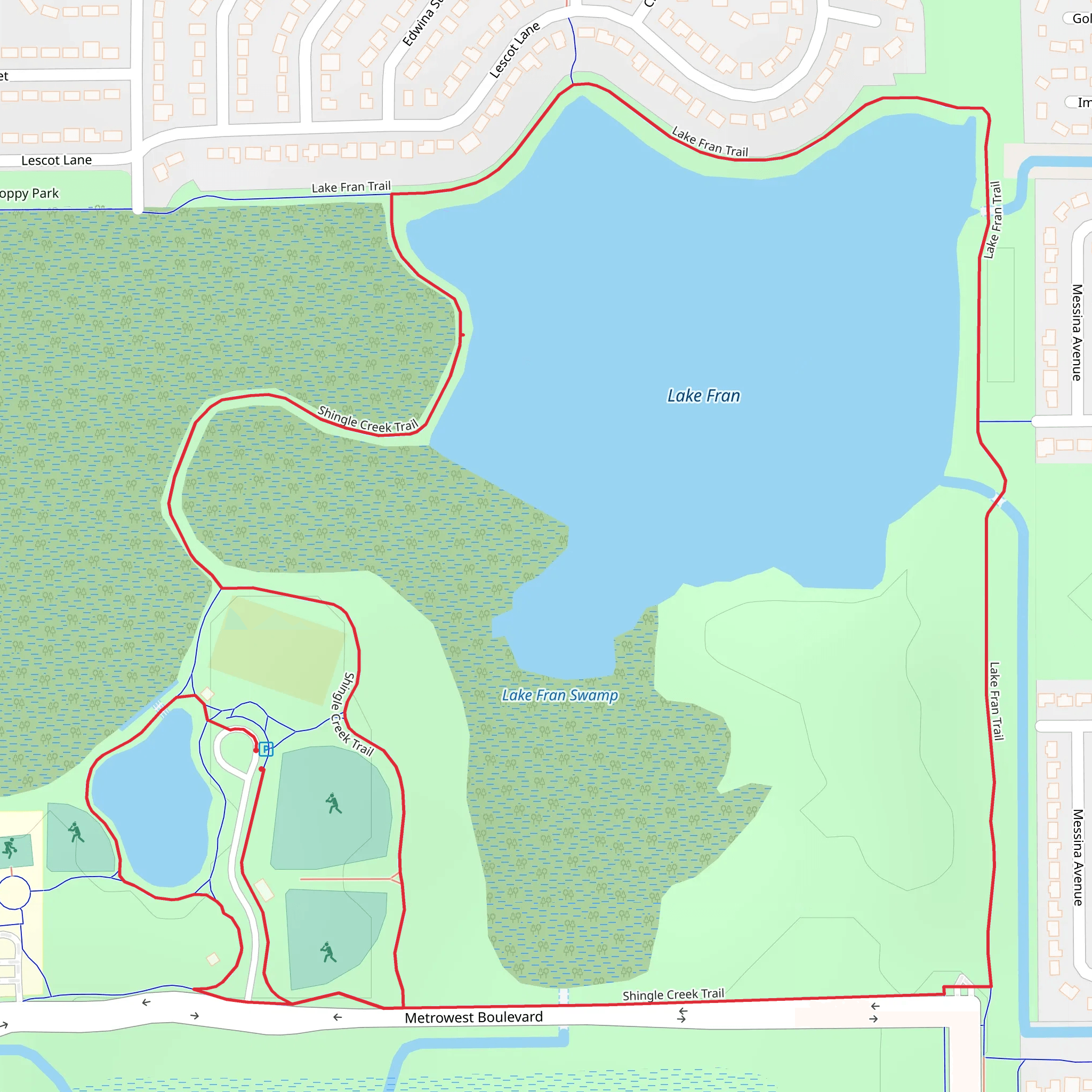 Lake Fran and Eagle Nest Park Loop mobile static map