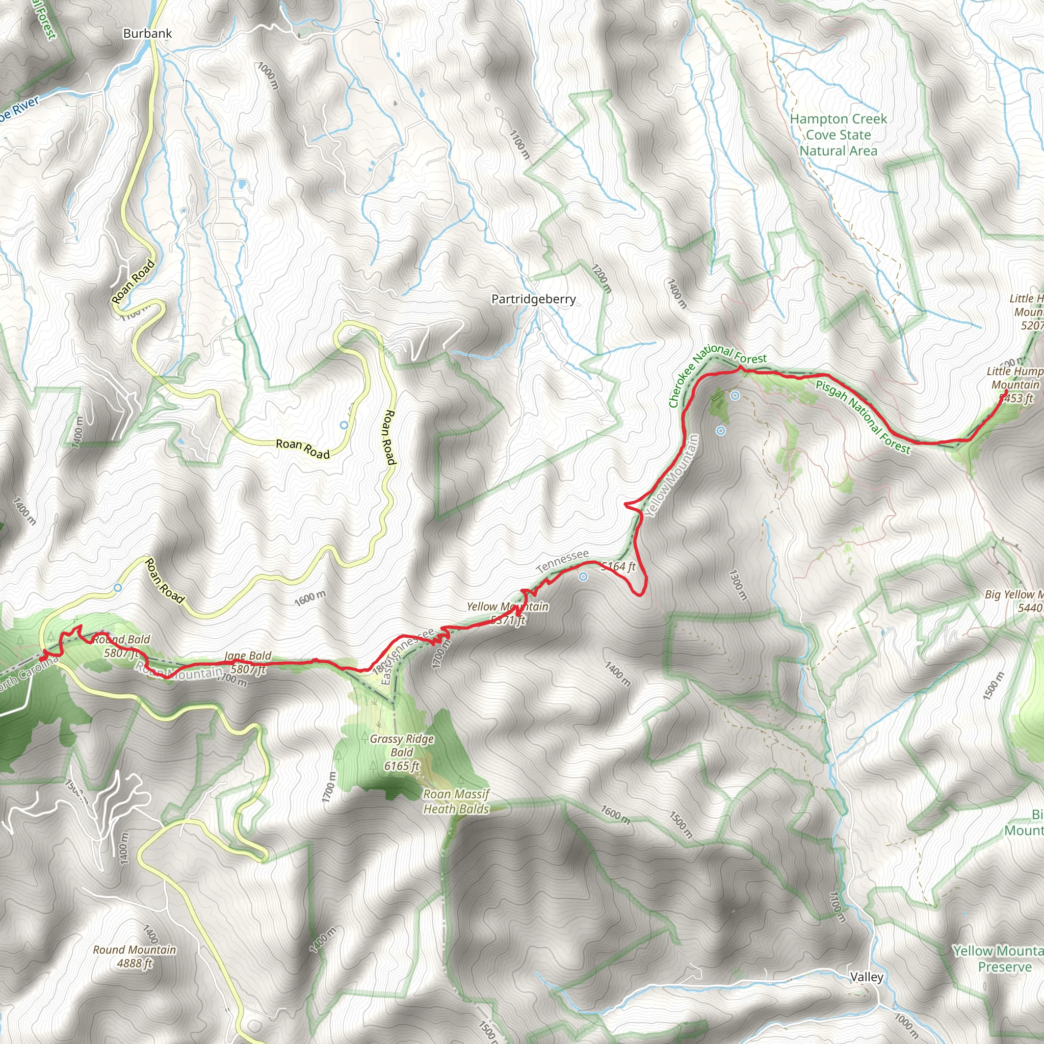 Round Bald and Little Hump Mountain via Appalachian Trail mobile static map