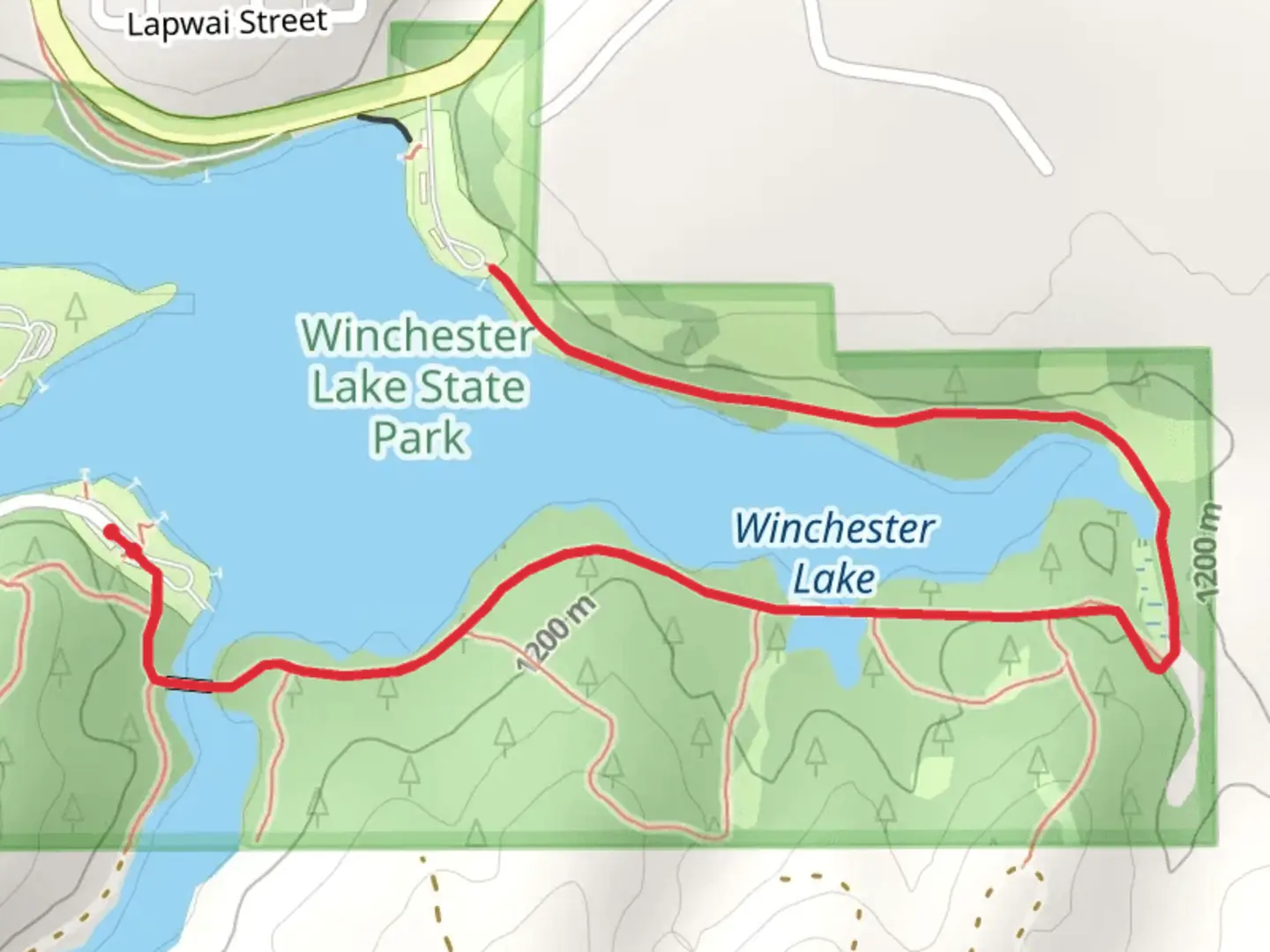 An image depicting the trail Lake Shore Trail - Winchester Lake and its surrounding area.
