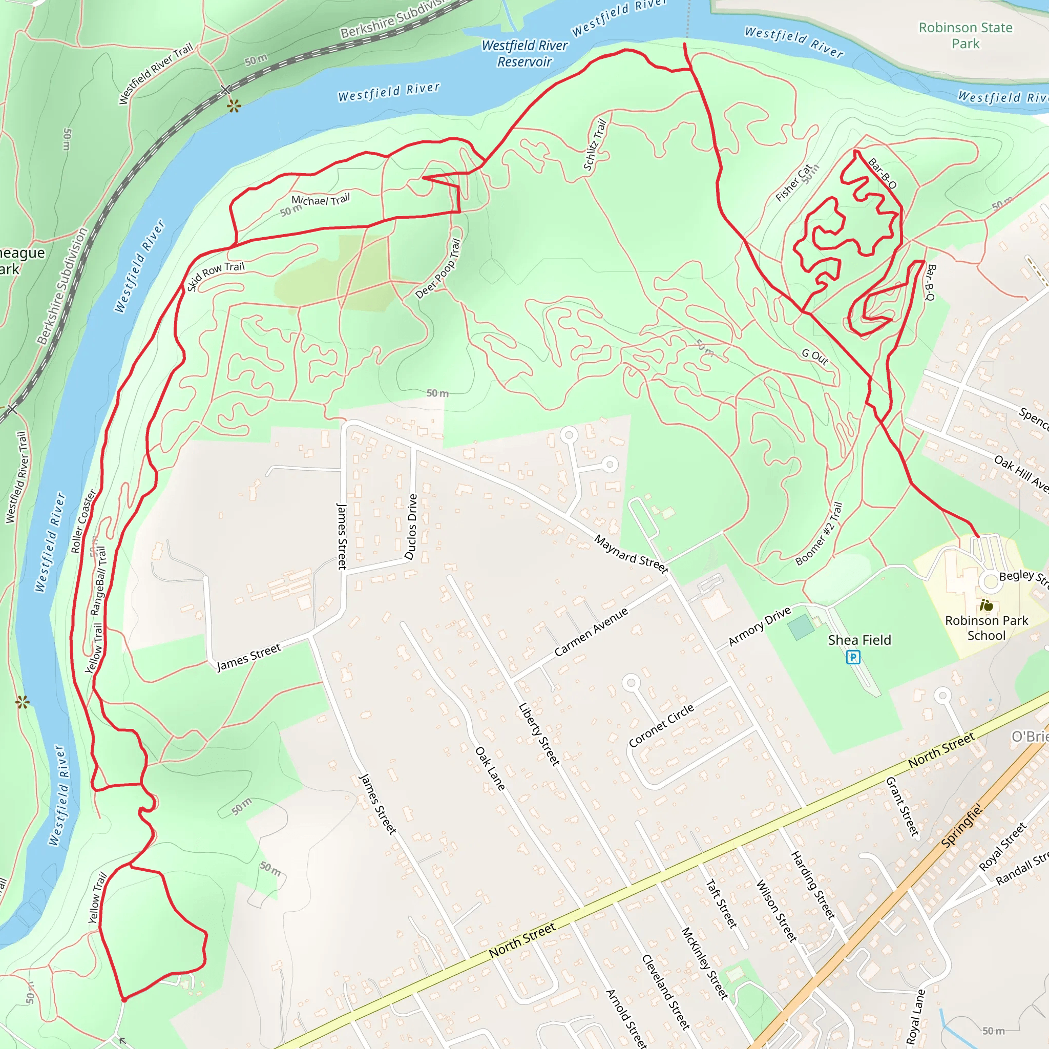 Robinson State Park Loop via Westfield River mobile static map