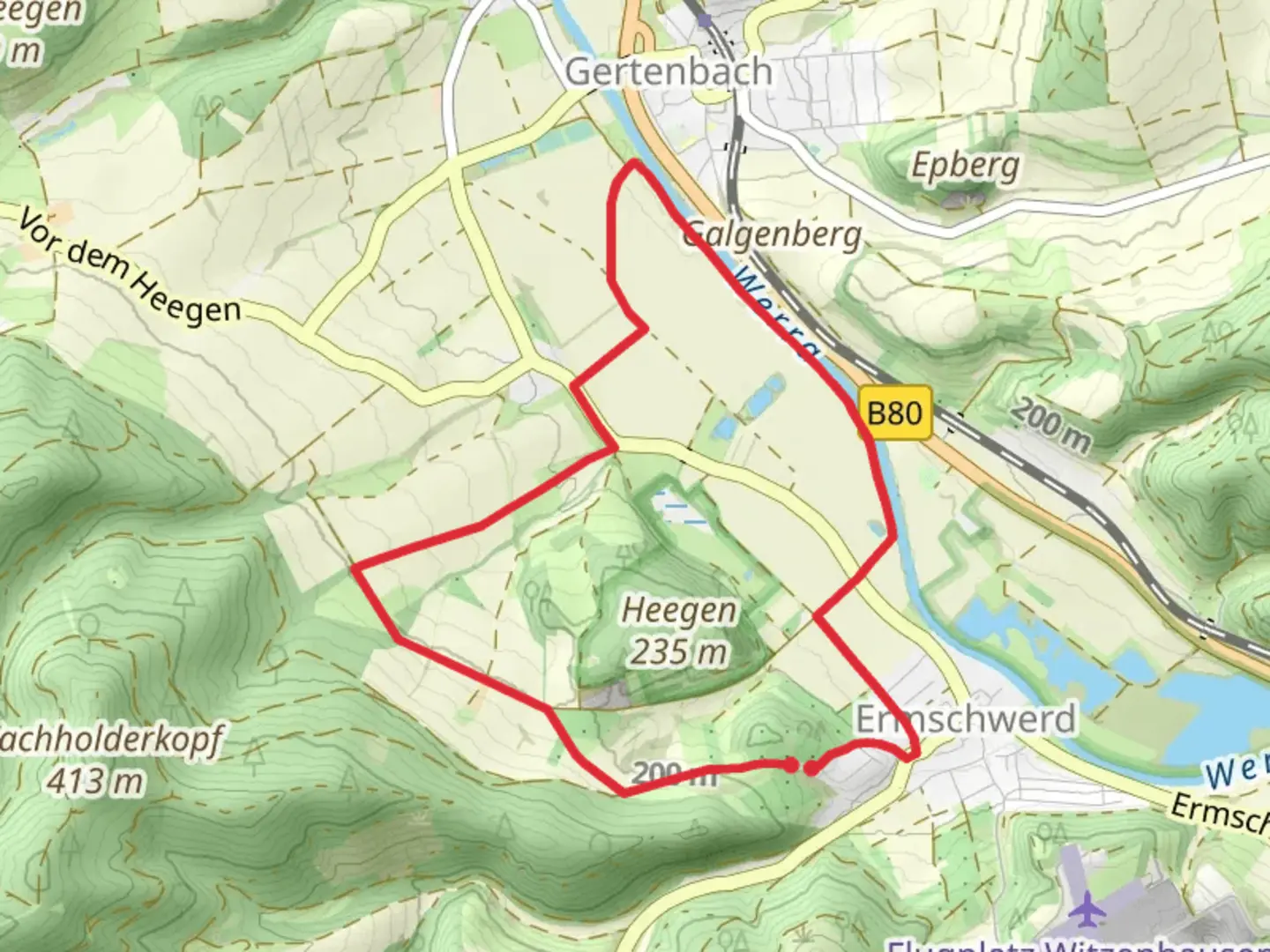 An image depicting the trail Ermschwerder Heegen Loop and its surrounding area.