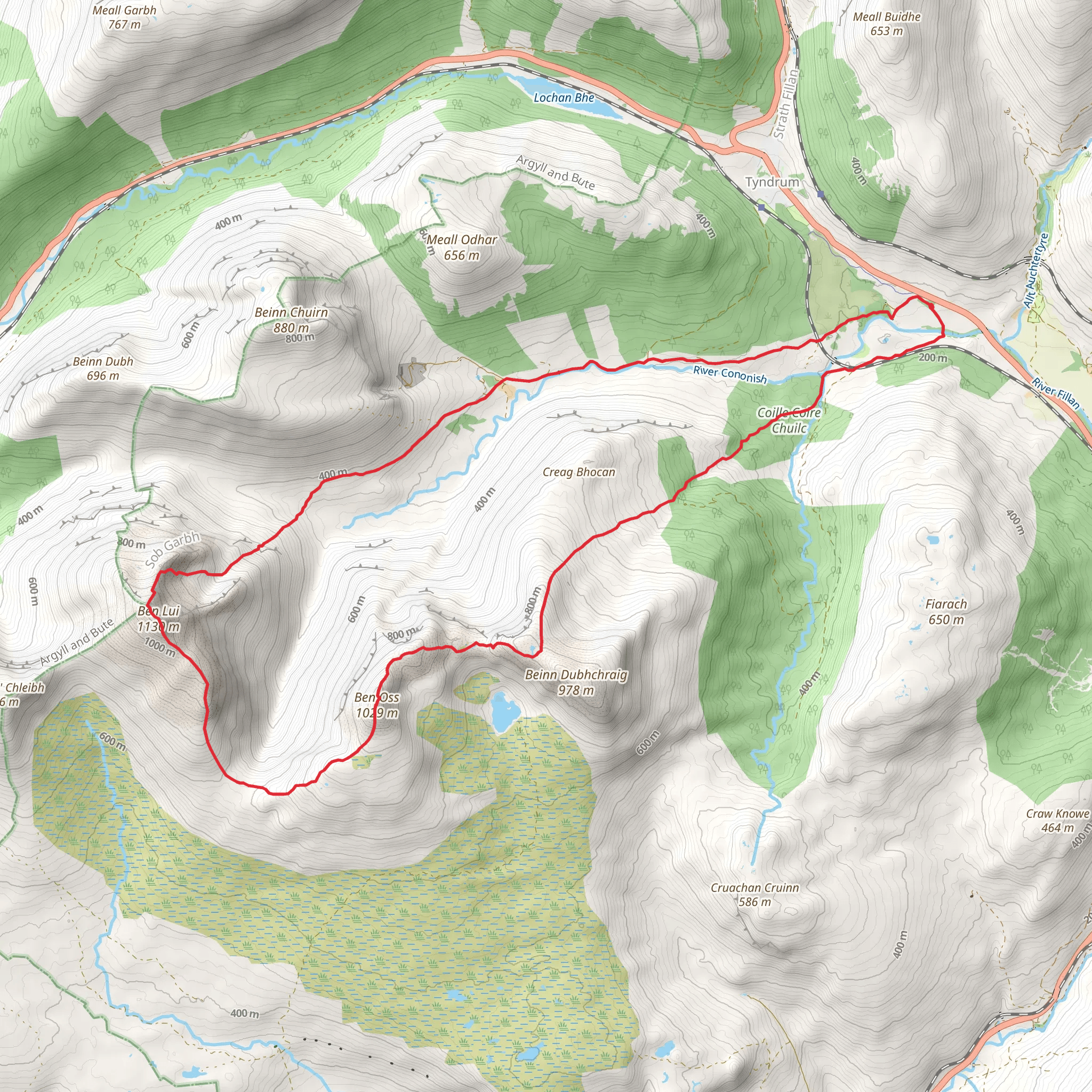 Ben Lui, Ben Oss and Beinn Dubhchraig Loop mobile static map