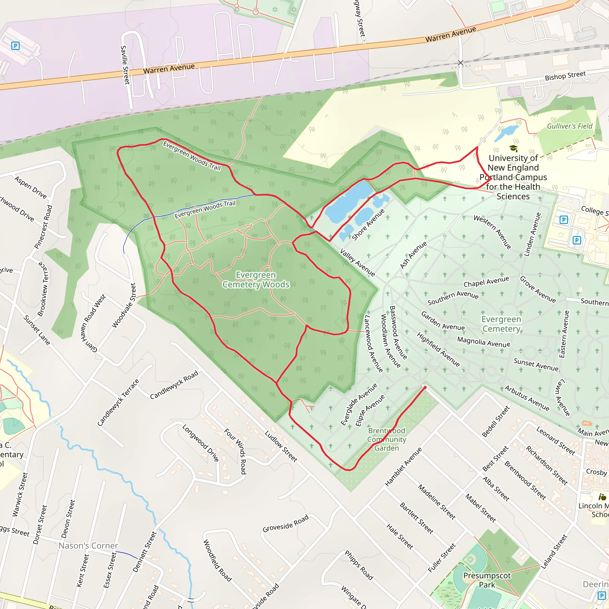 Evergreen Woods Hiking Trail mobile static map