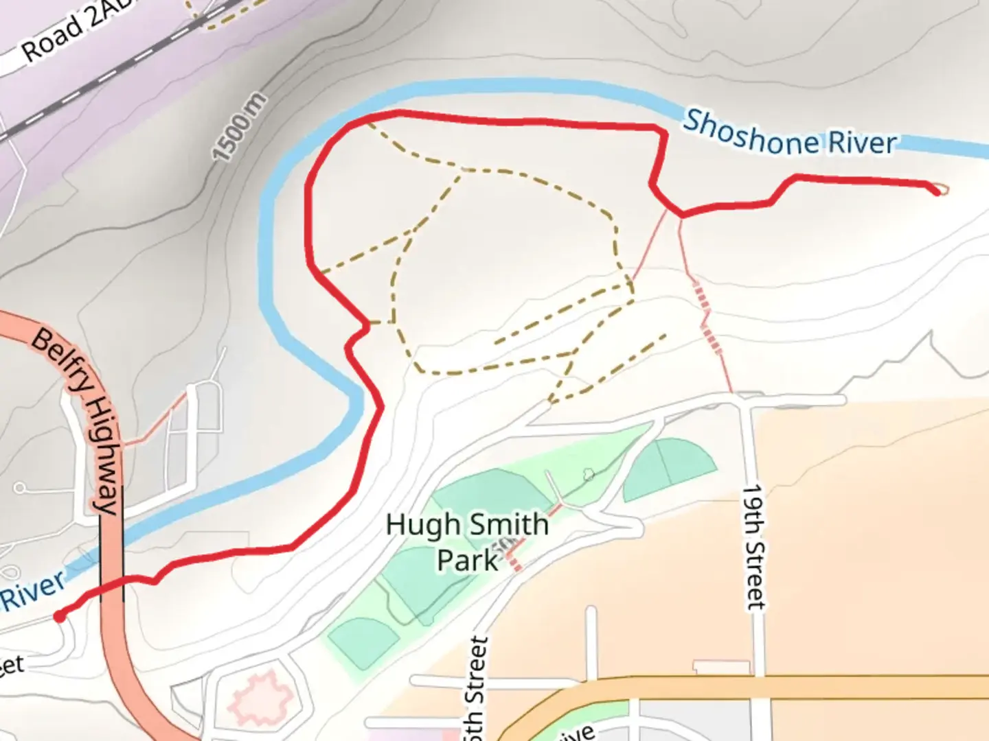 An image depicting the trail Shoshone River and its surrounding area.