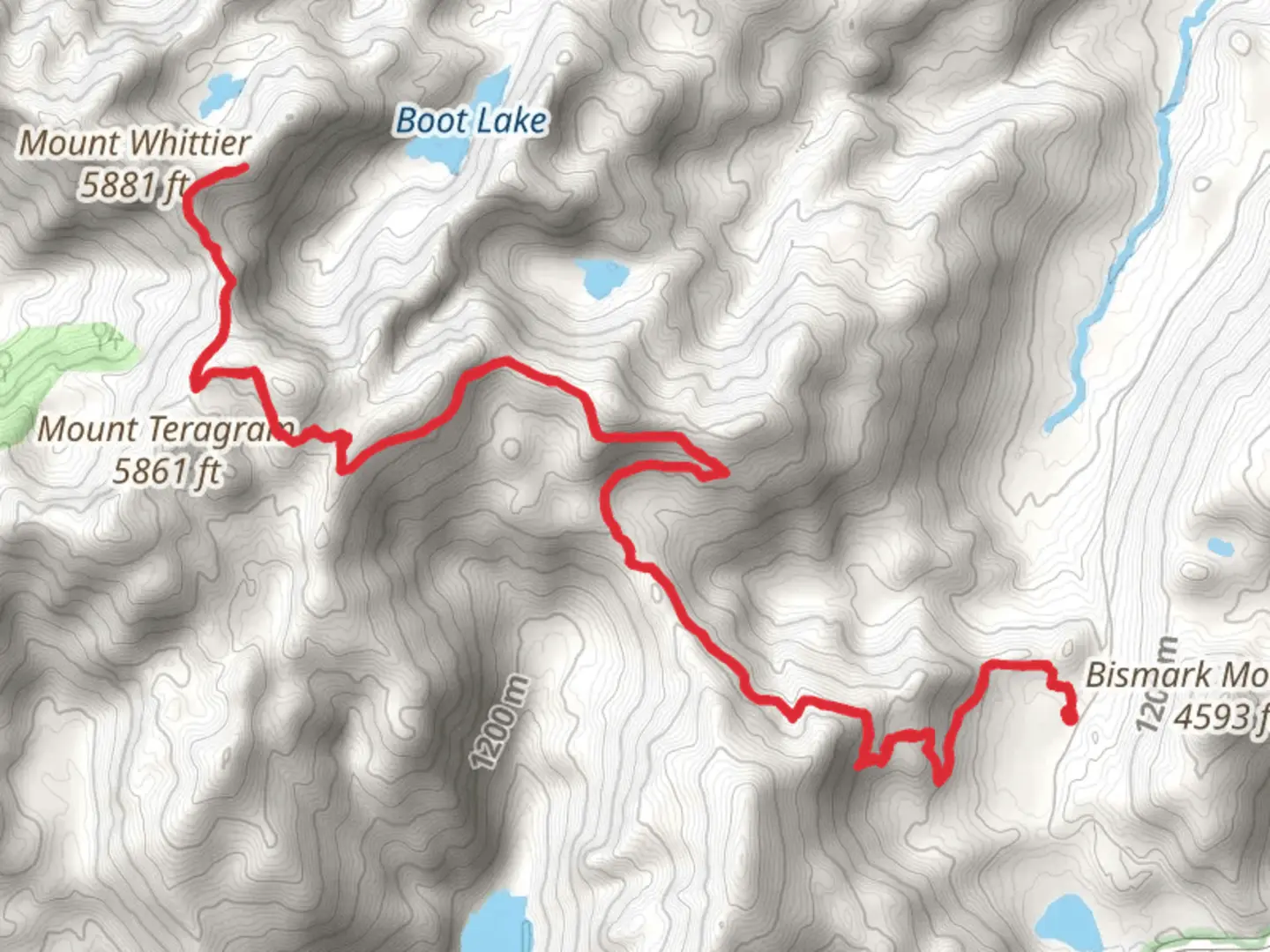 An image depicting the trail Whittier Ridge and Norway Pass via Boundary Trail and its surrounding area.