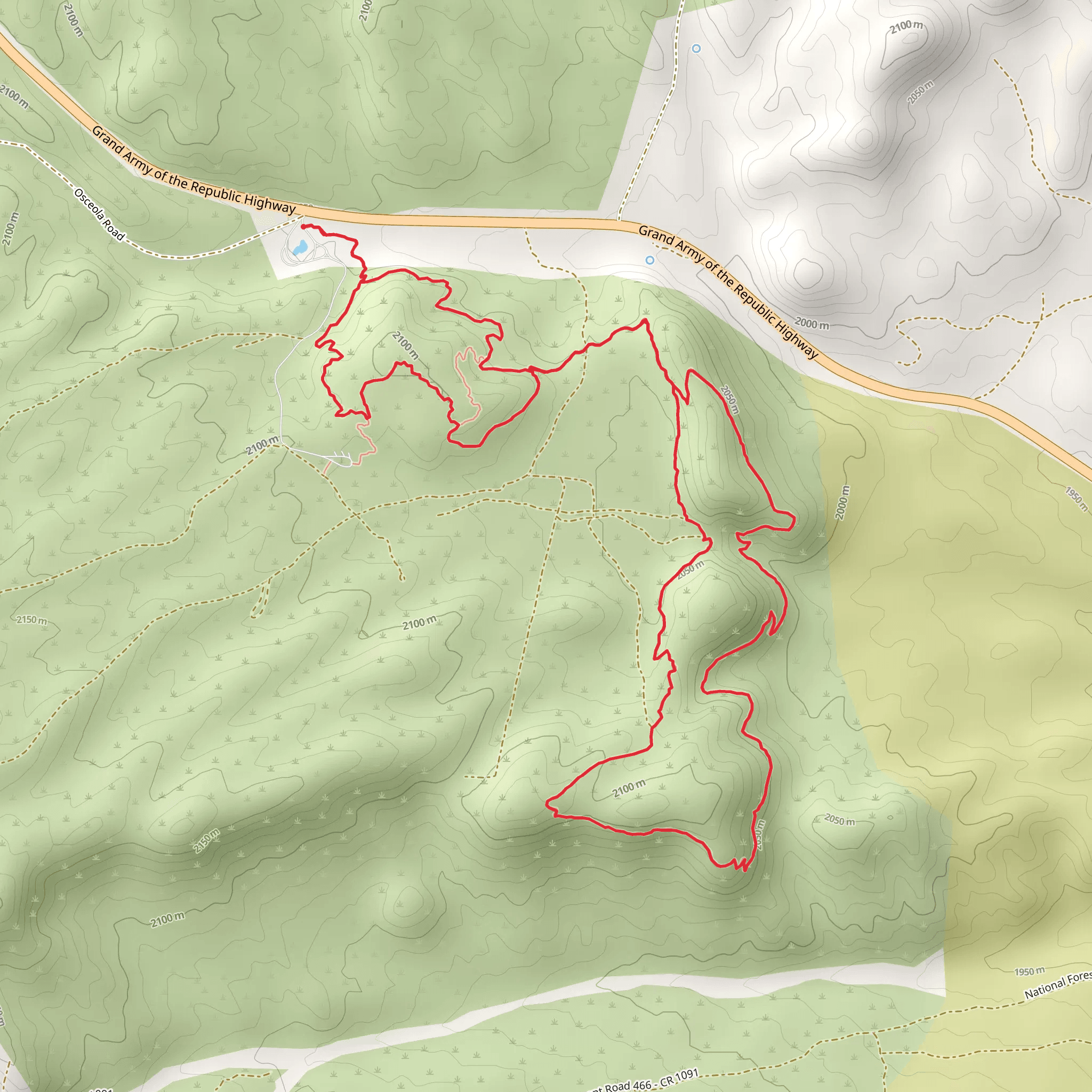 Sacramento Pass, Mine Shaft and Lucky Boy Loop Trail mobile static map