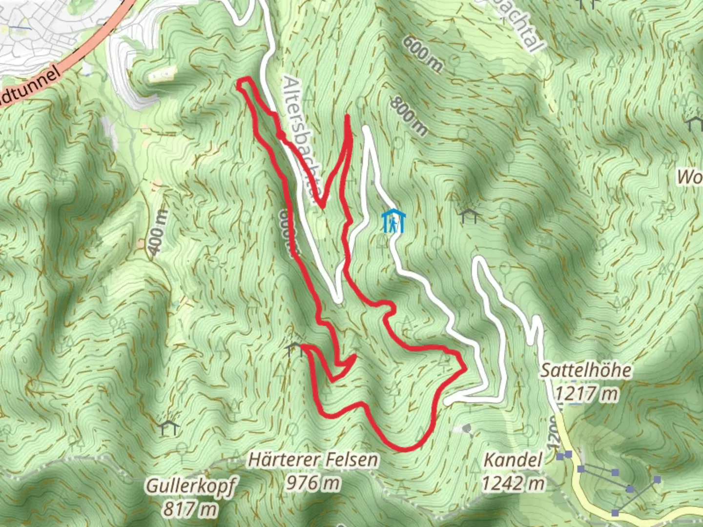 An image depicting the trail Steinerner Graben Loop via Albinhuette Alterbach Wasserfall and its surrounding area.