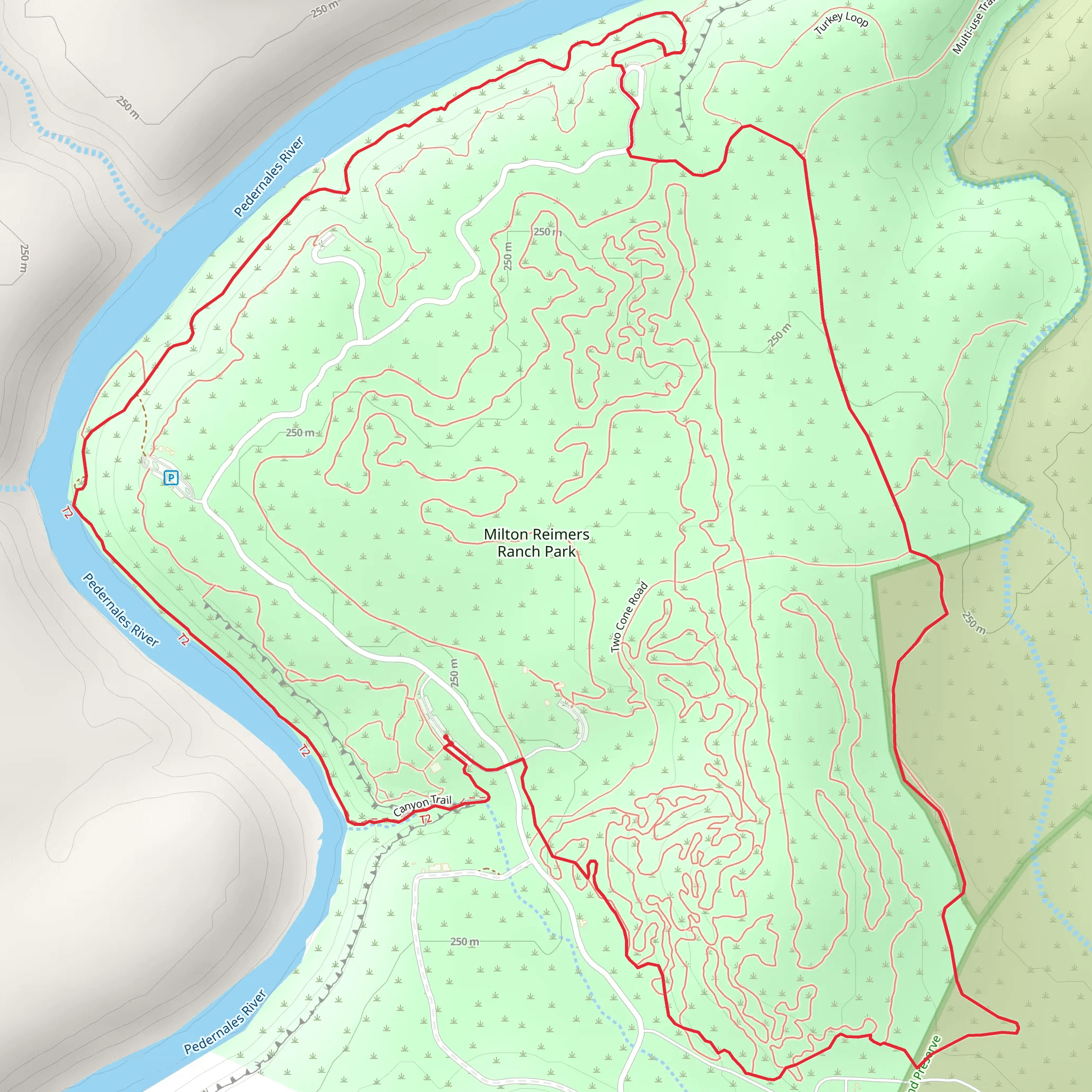 Pedernales River and Milton Reimers Ranch Park Loop mobile static map