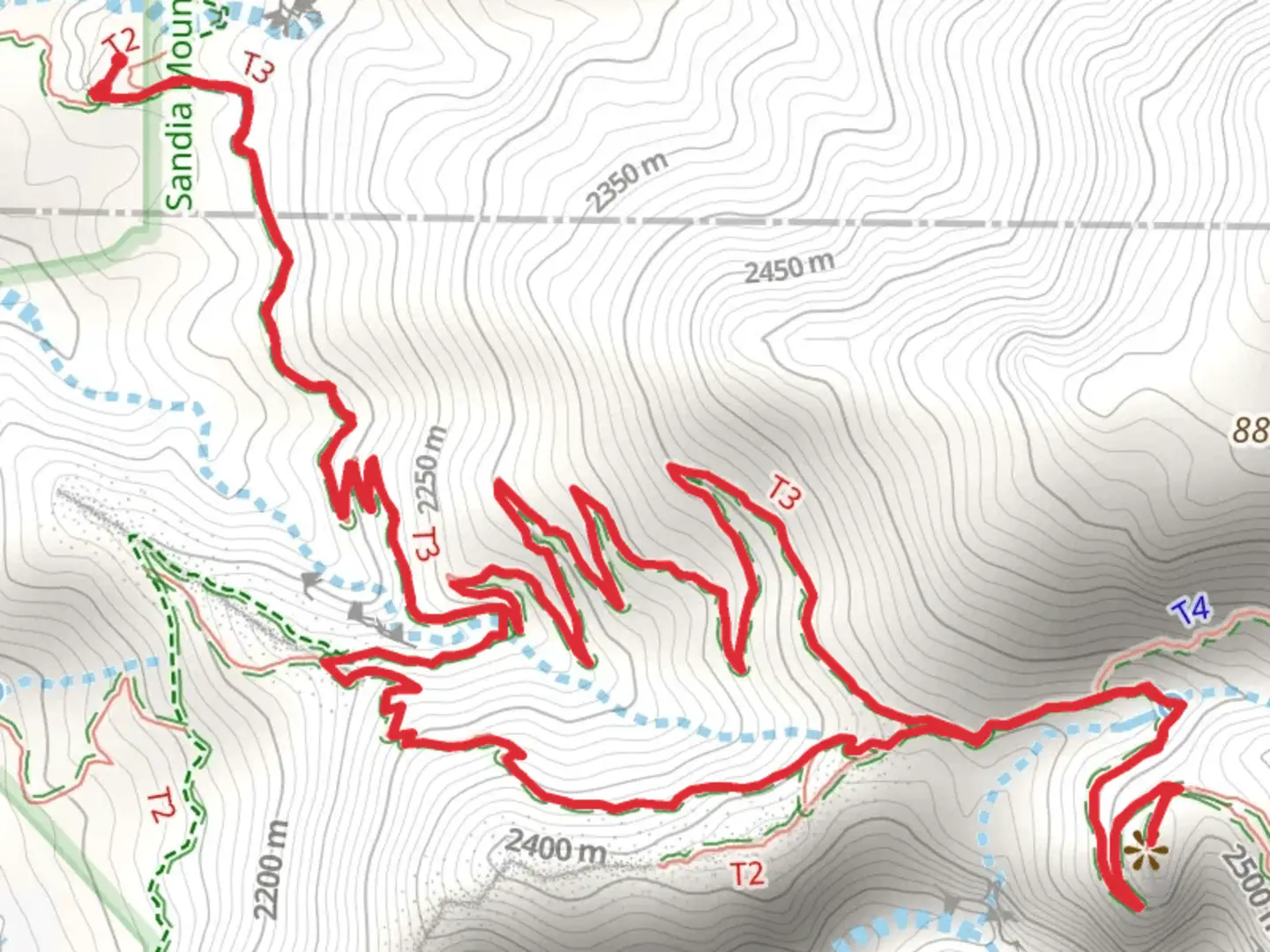 An image depicting the trail La Luz and Old La Luz Loop and its surrounding area.