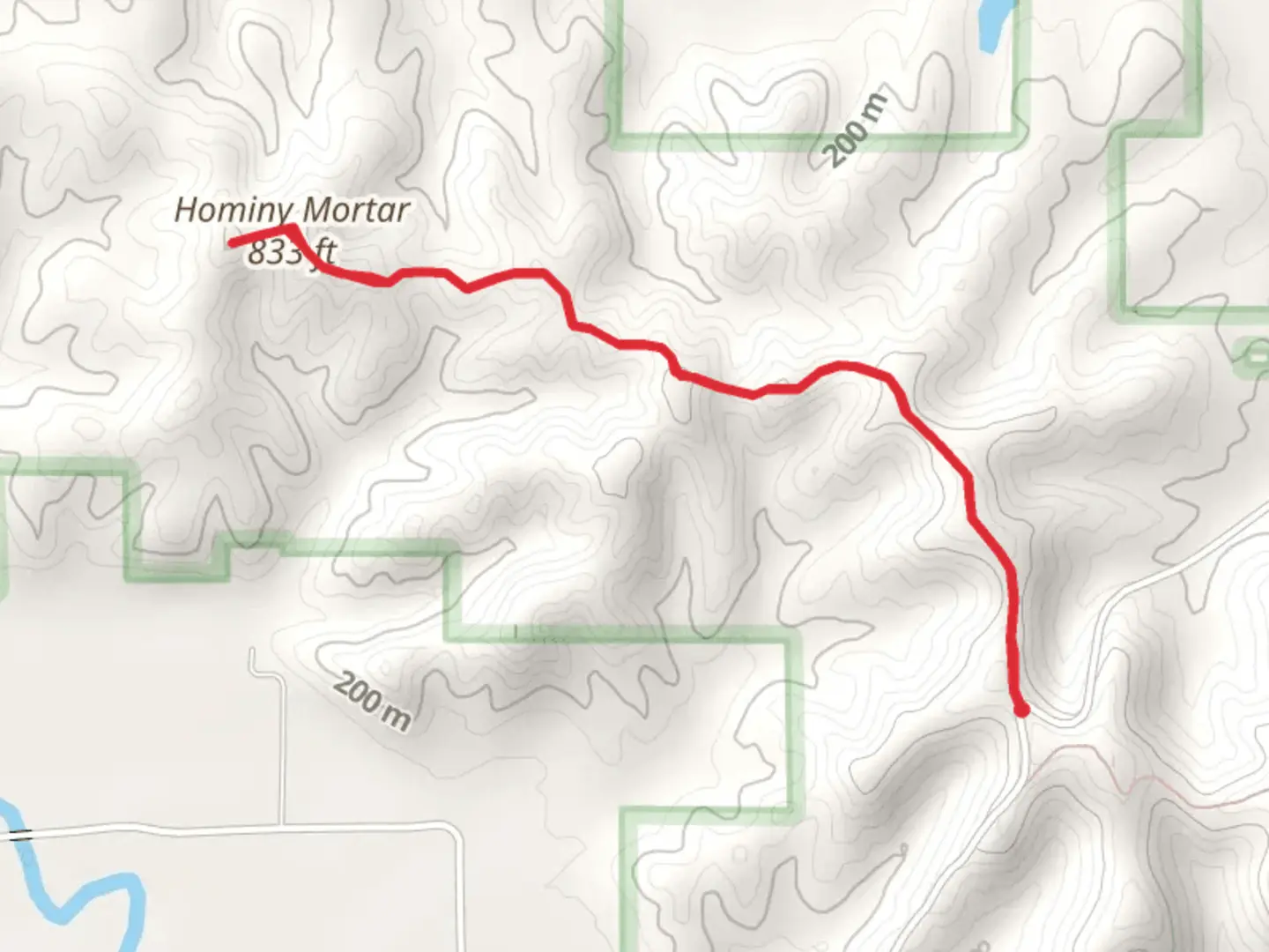 An image depicting the trail Hominy Mortar via Fork Ridge Trail and its surrounding area.